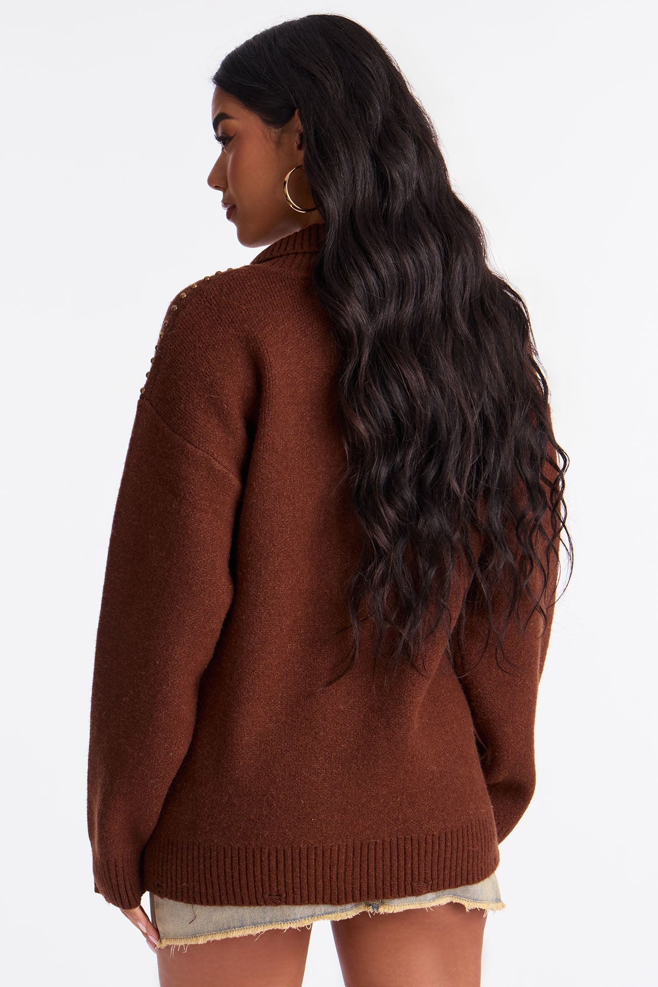 Western Girl Studded Cardigan - Brown