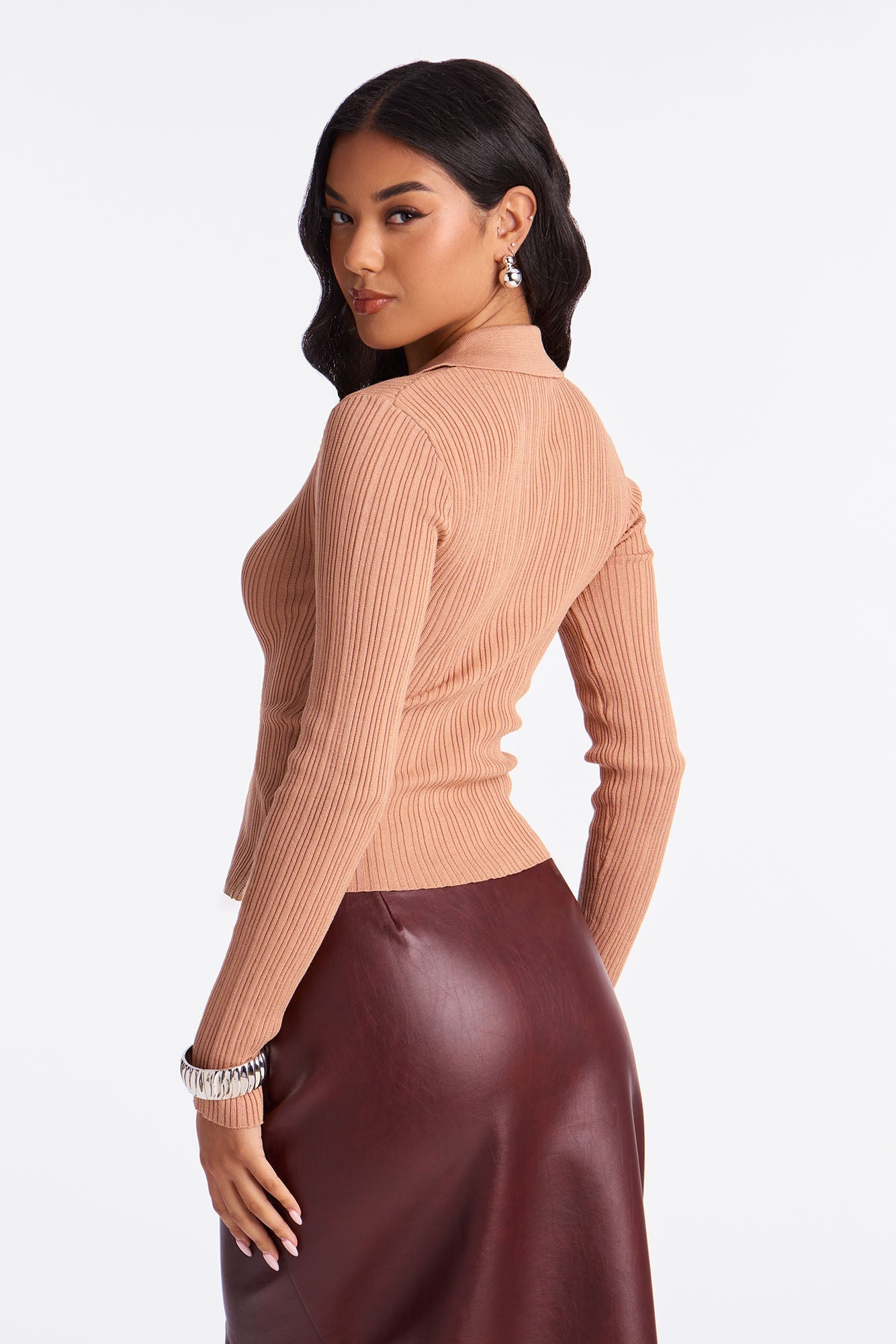 Hot Cocoa Season Ribbed Half Zip Sweater Top - Taupe