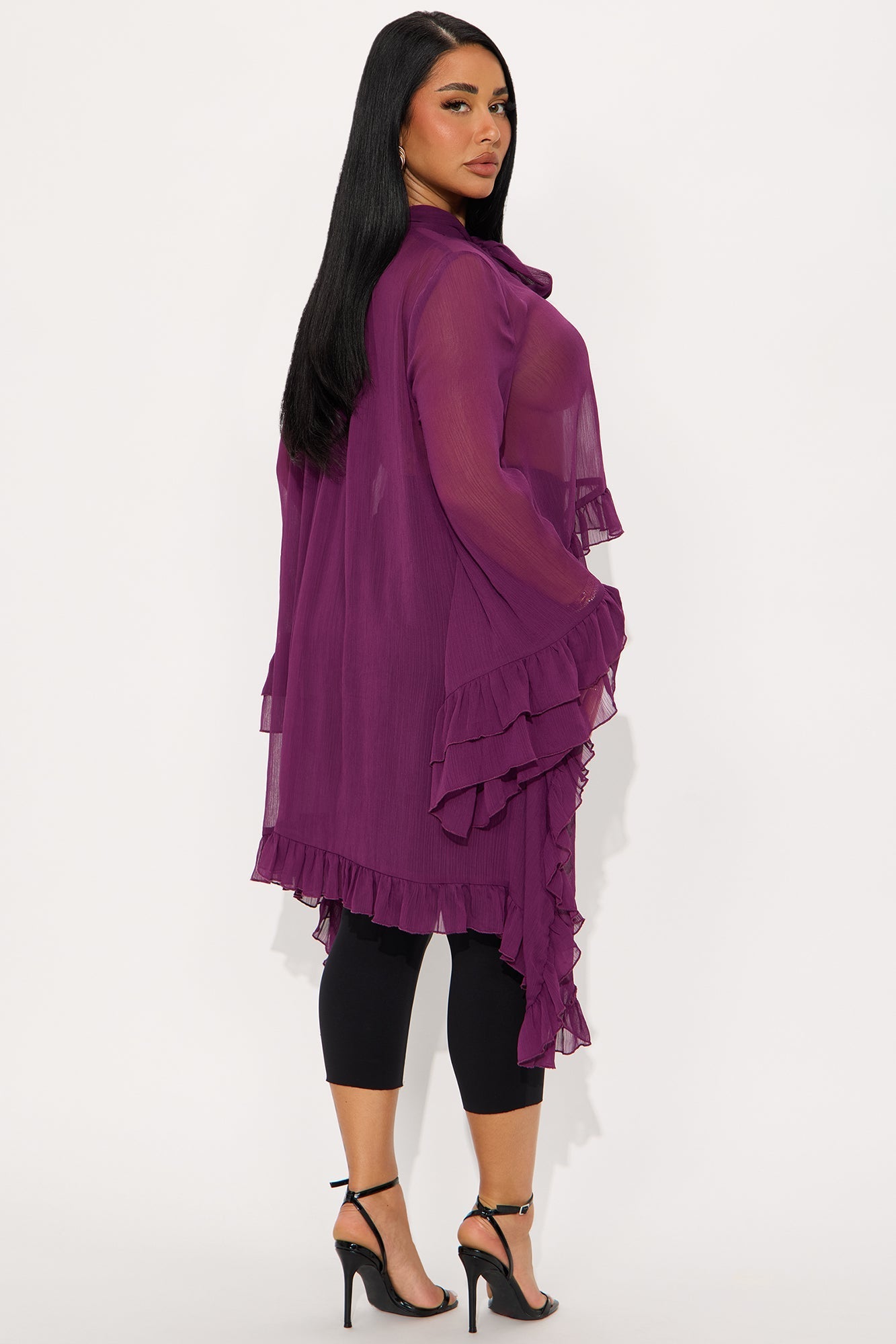 Elegance In Motion Neck Tie Ruffle Top - Plum