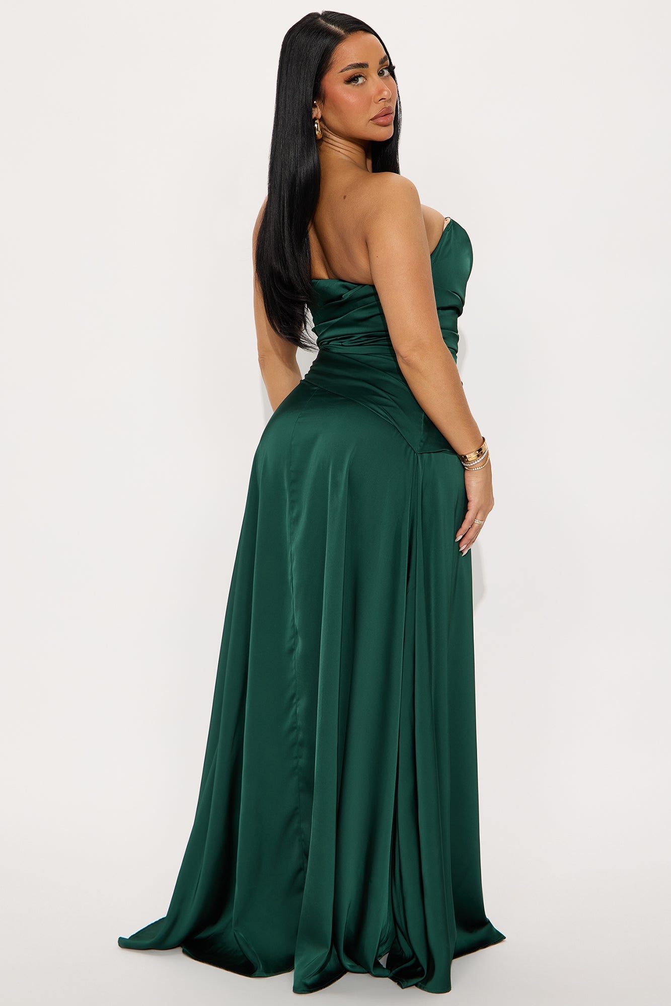 Maliey Strapless Satin Maxi Gown - Hunter