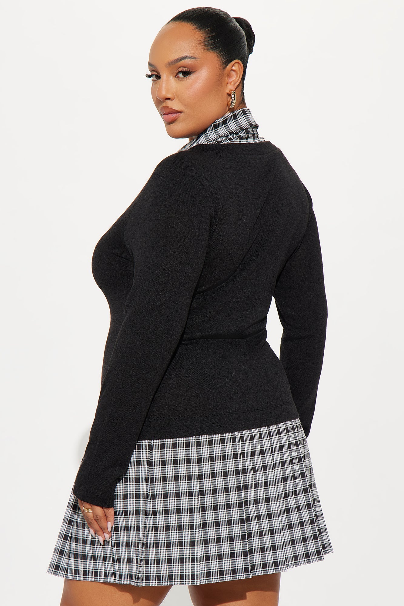 Imogen Collar Pleated Mini Dress - Black/combo