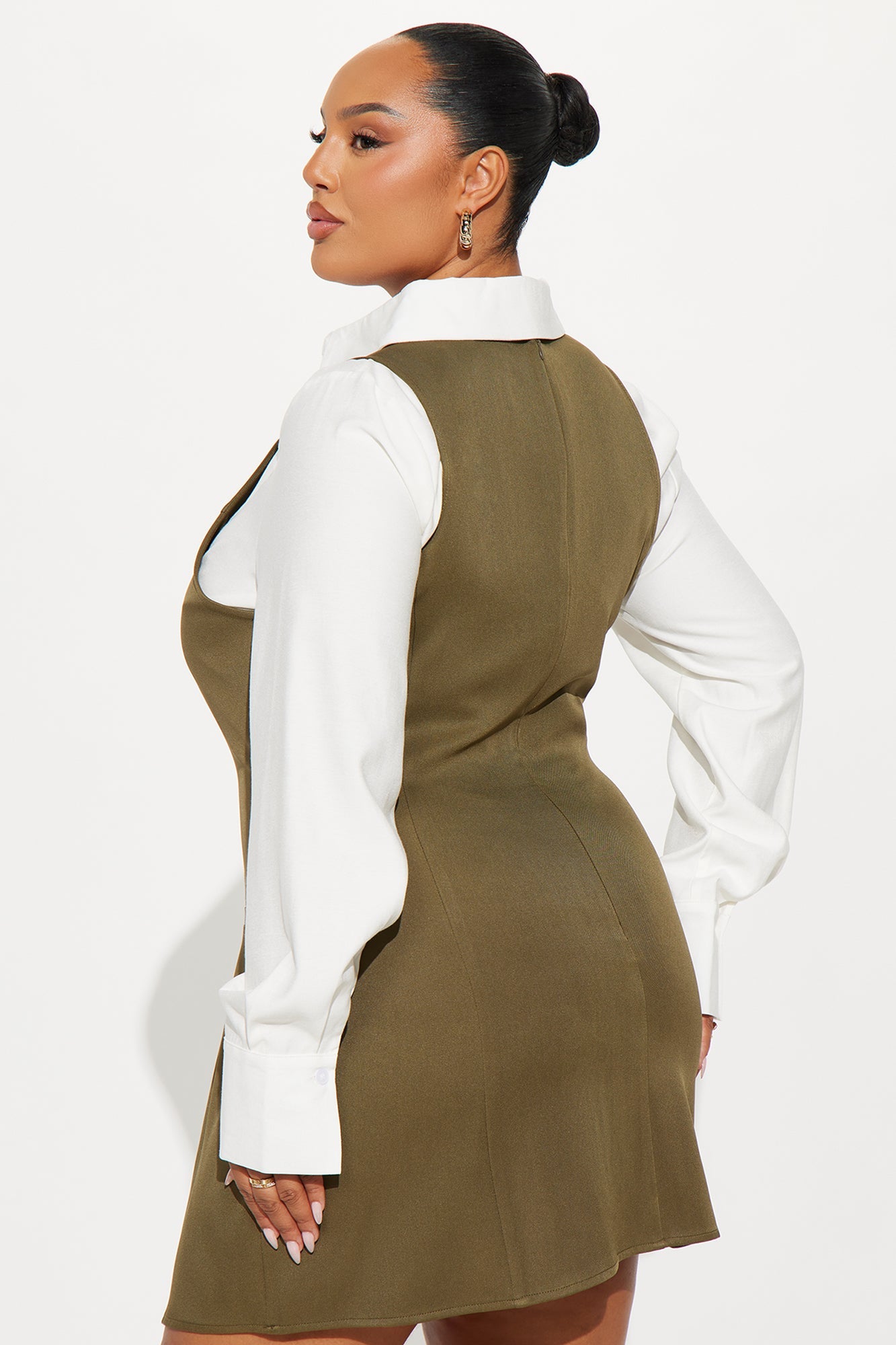 Arlene Long Sleeve Mini Dress - Olive/combo