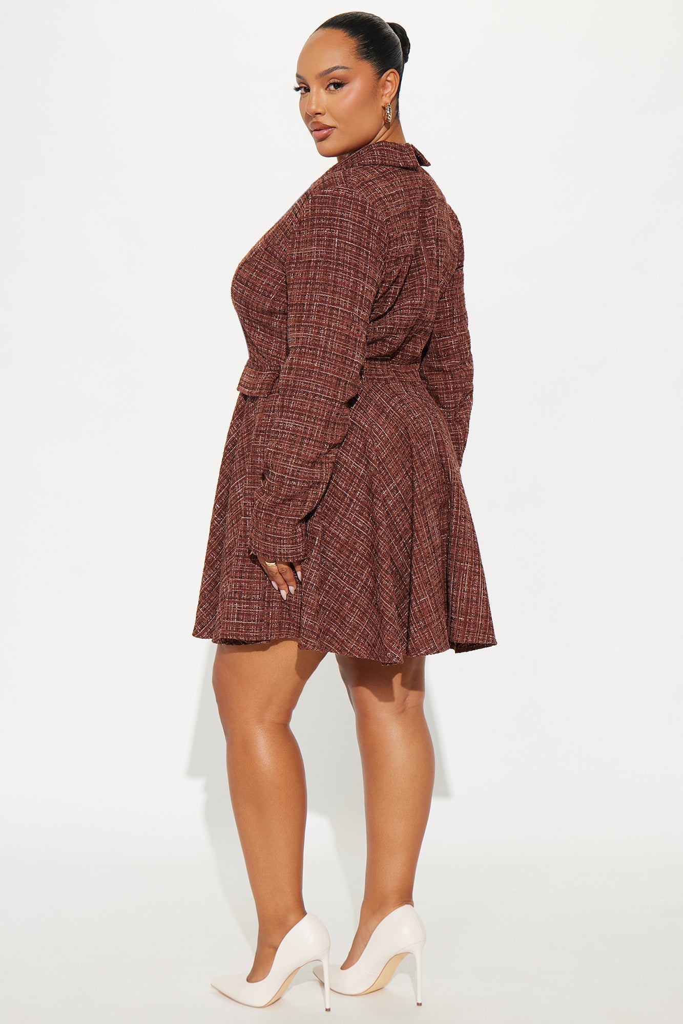 Rowan Collar Tweed Mini Dress - Brown