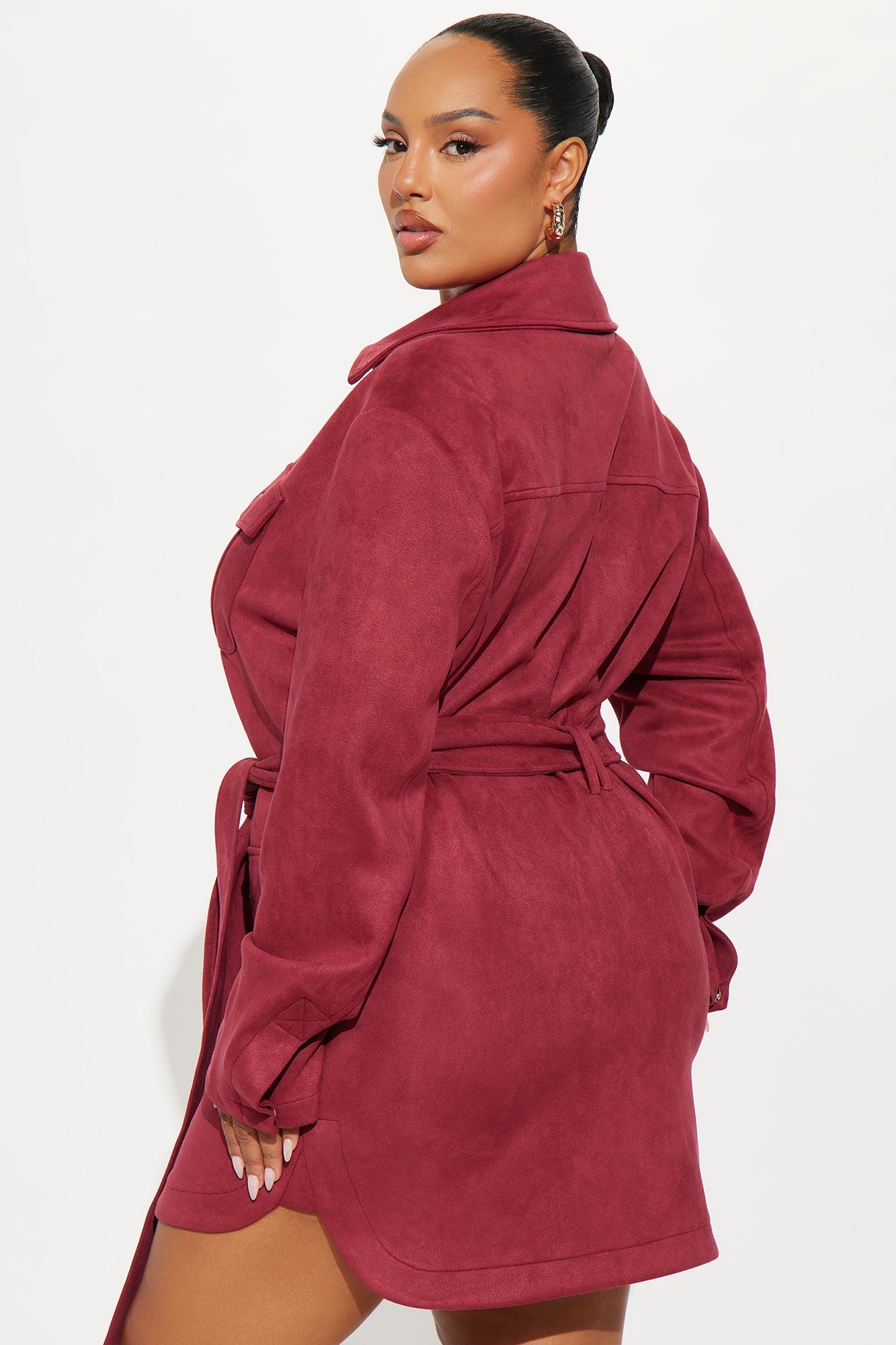 Tessa Tie Waist Faux Suede Mini Dress - Wine