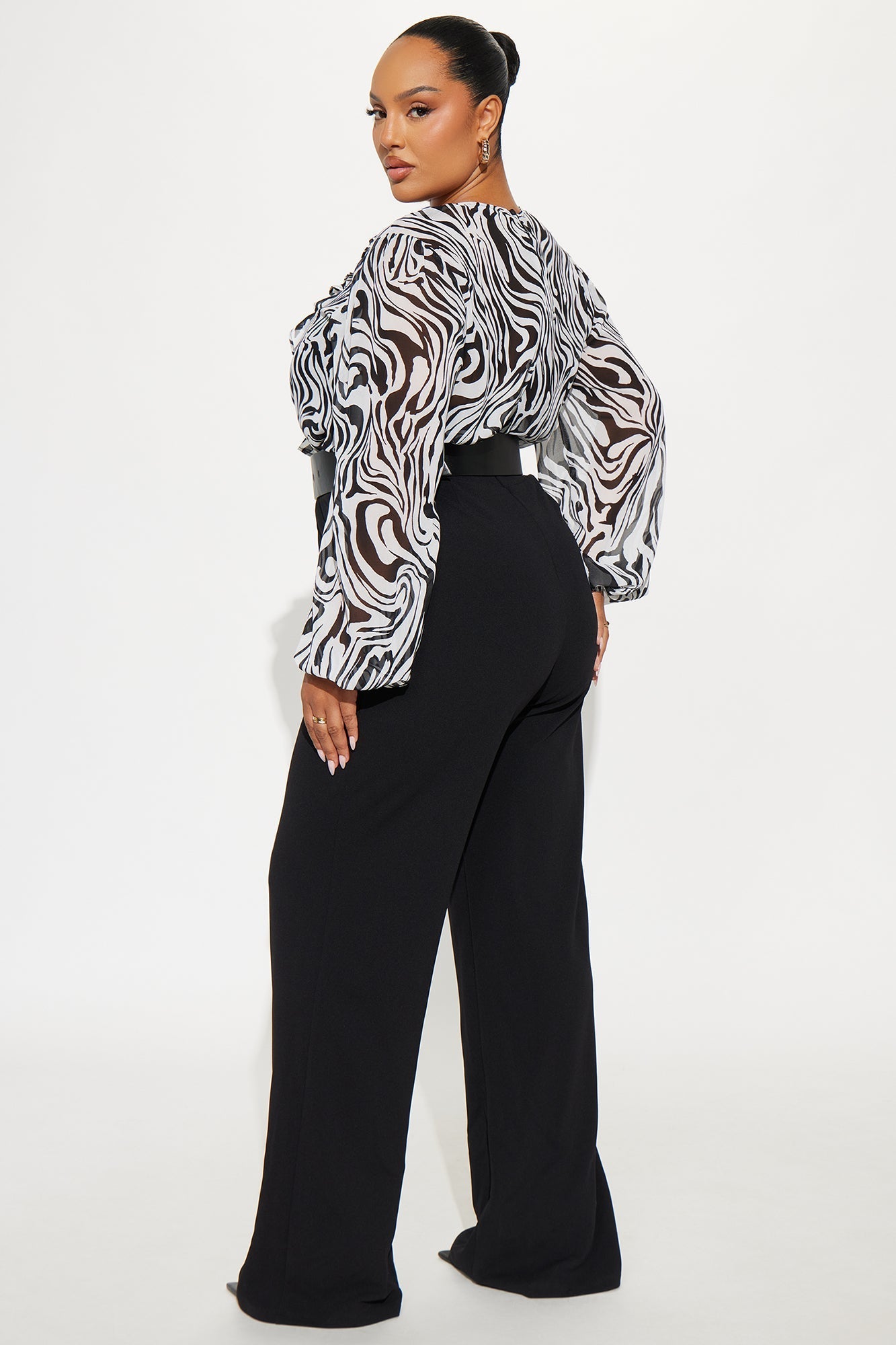 Cely Zebra Print Belted Jumpsuit - Black/White