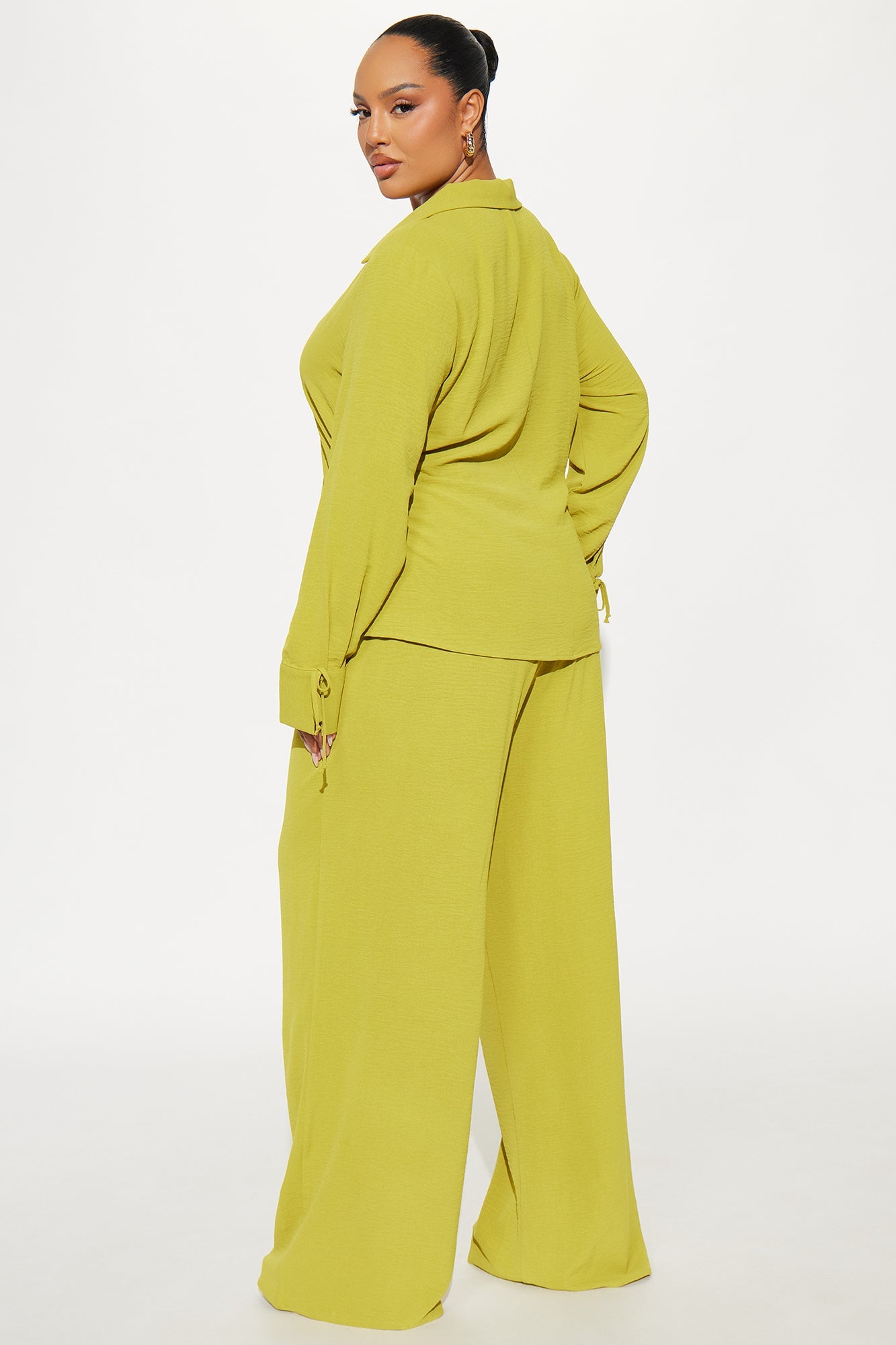 Gemma Ruched Sides Pant Set - Chartreuse