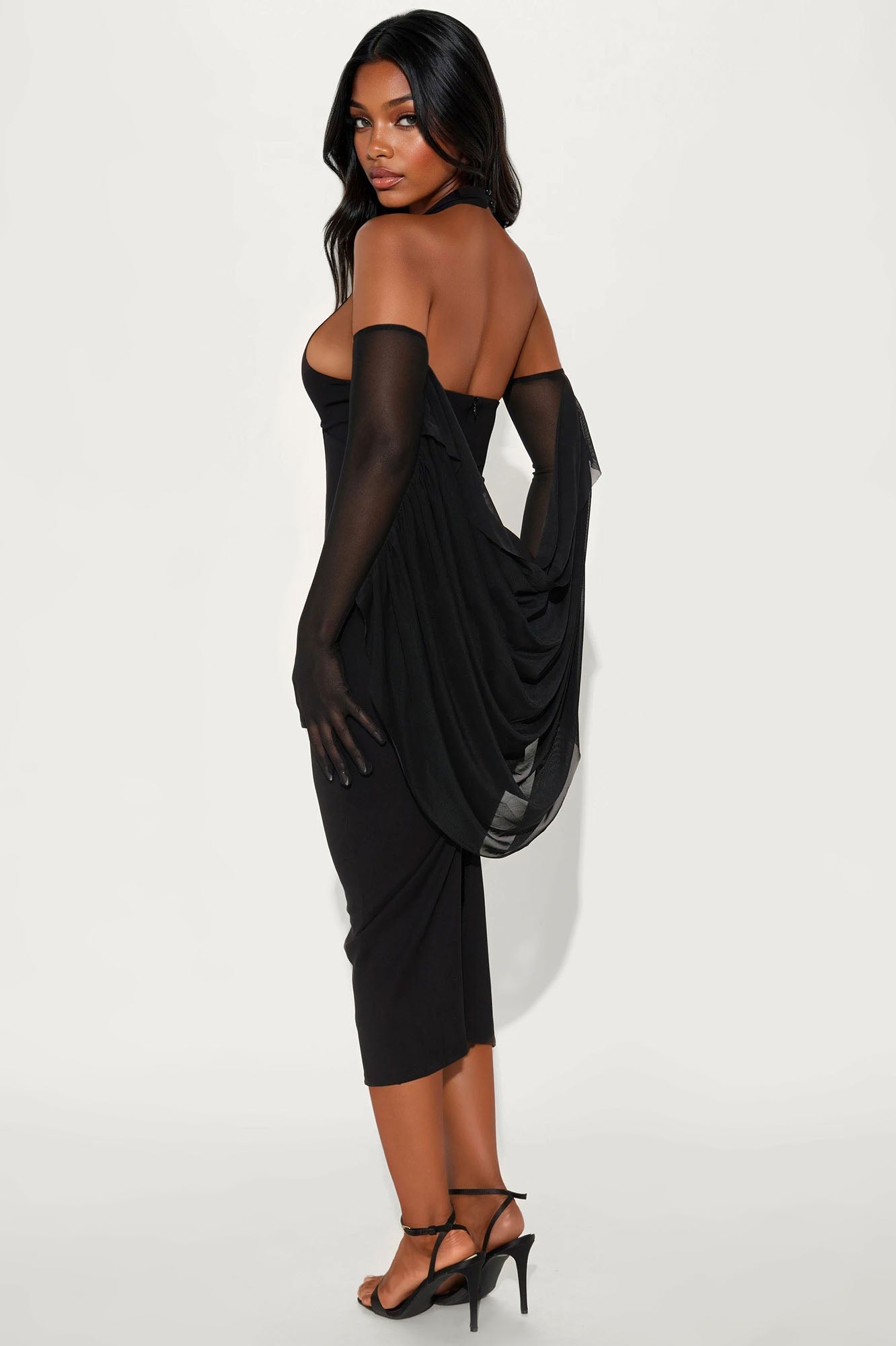 Leading Lady Glove Scarf Midi Dress Set - Black