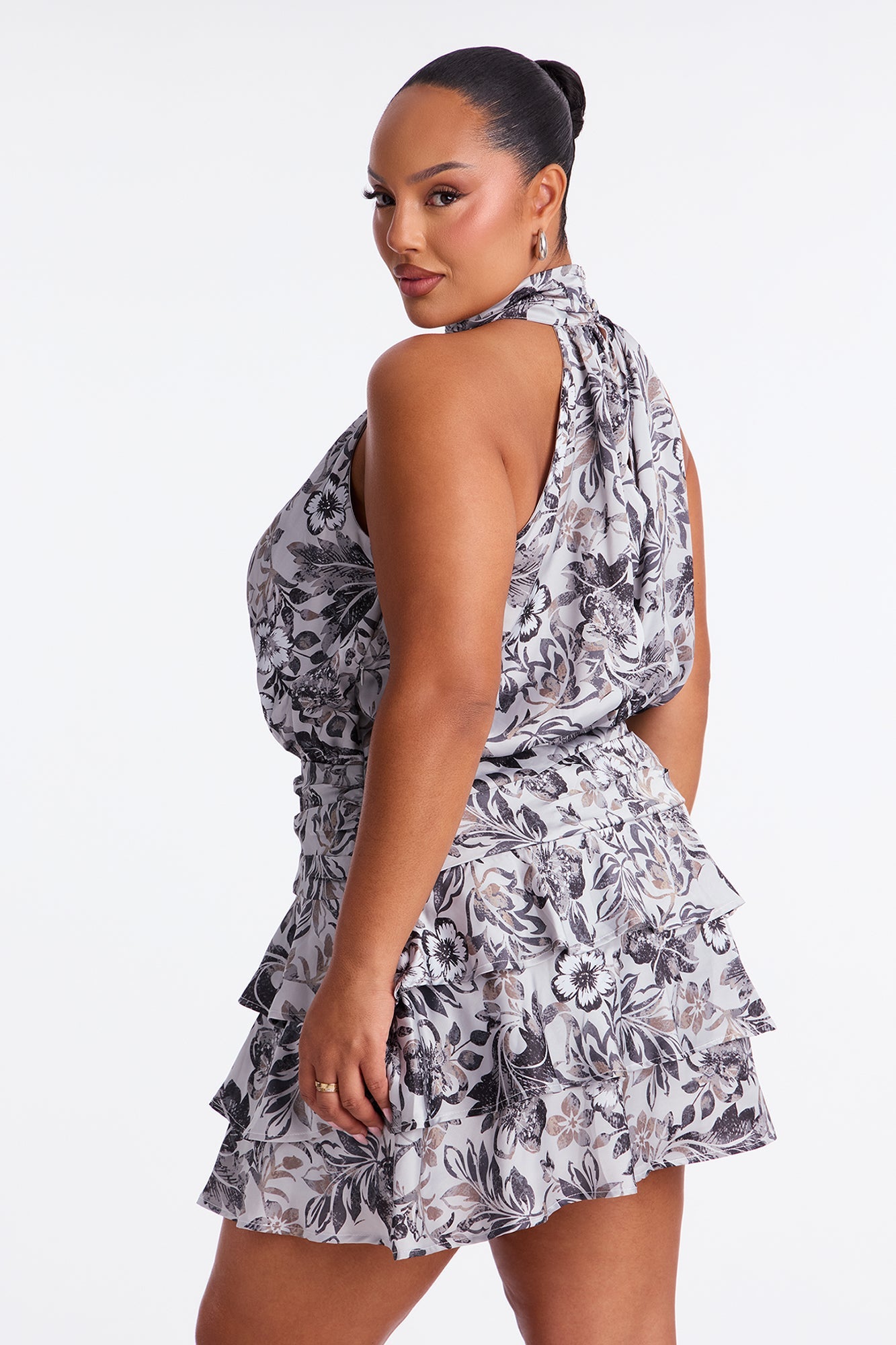 Petal Please Ruffle Satin Mini Dress - Grey/combo