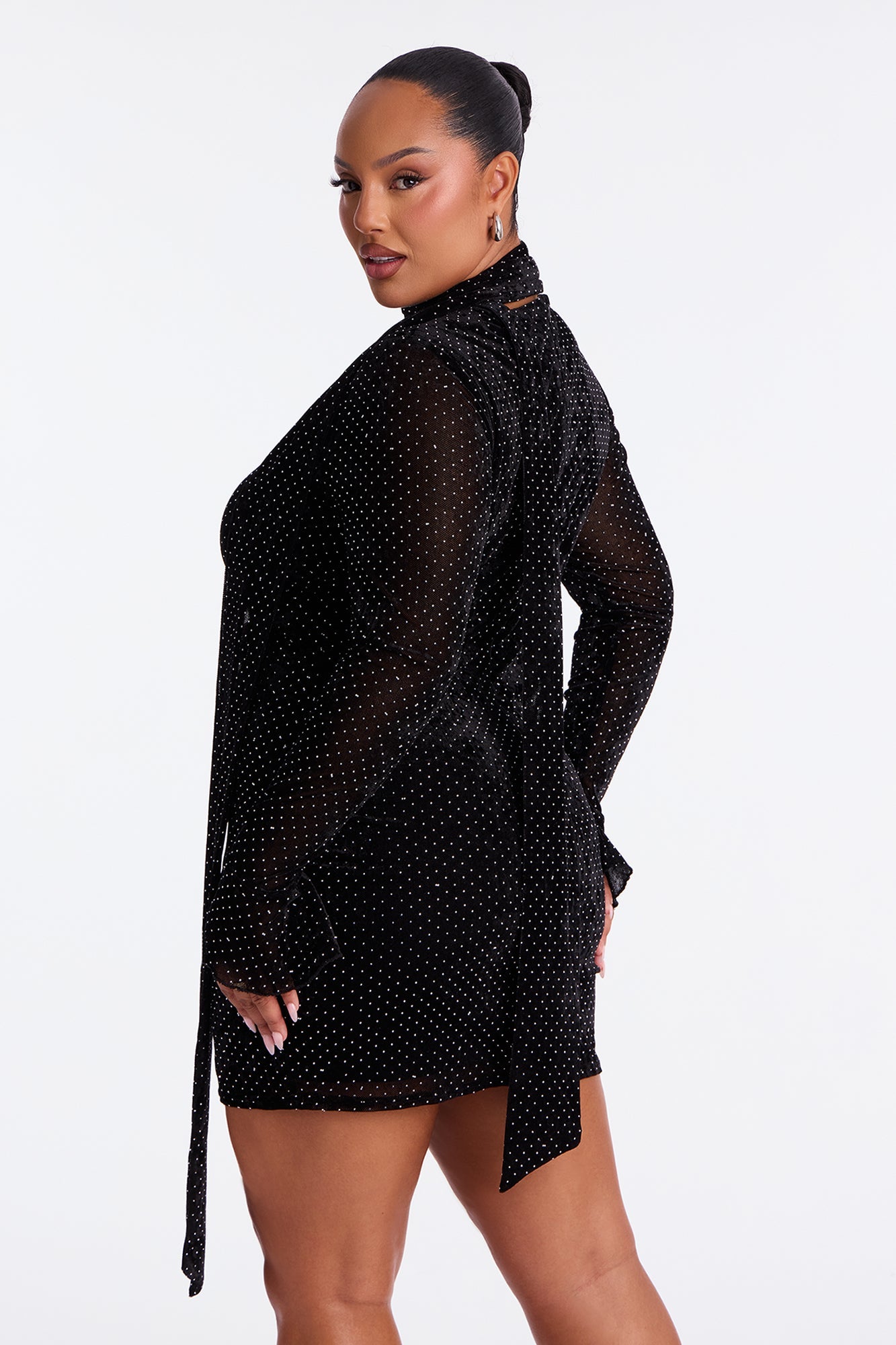 Twilight Nights Embellished Velvet Mini Dress - Black