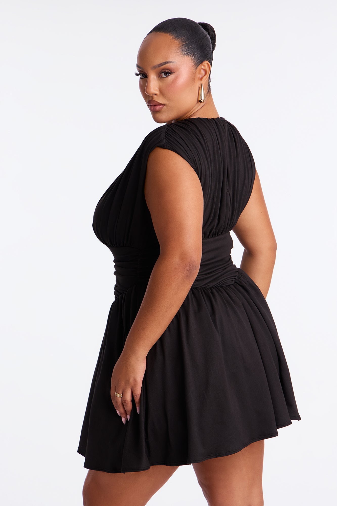 Riley Ruched Sleeveless Mini Dress - Black