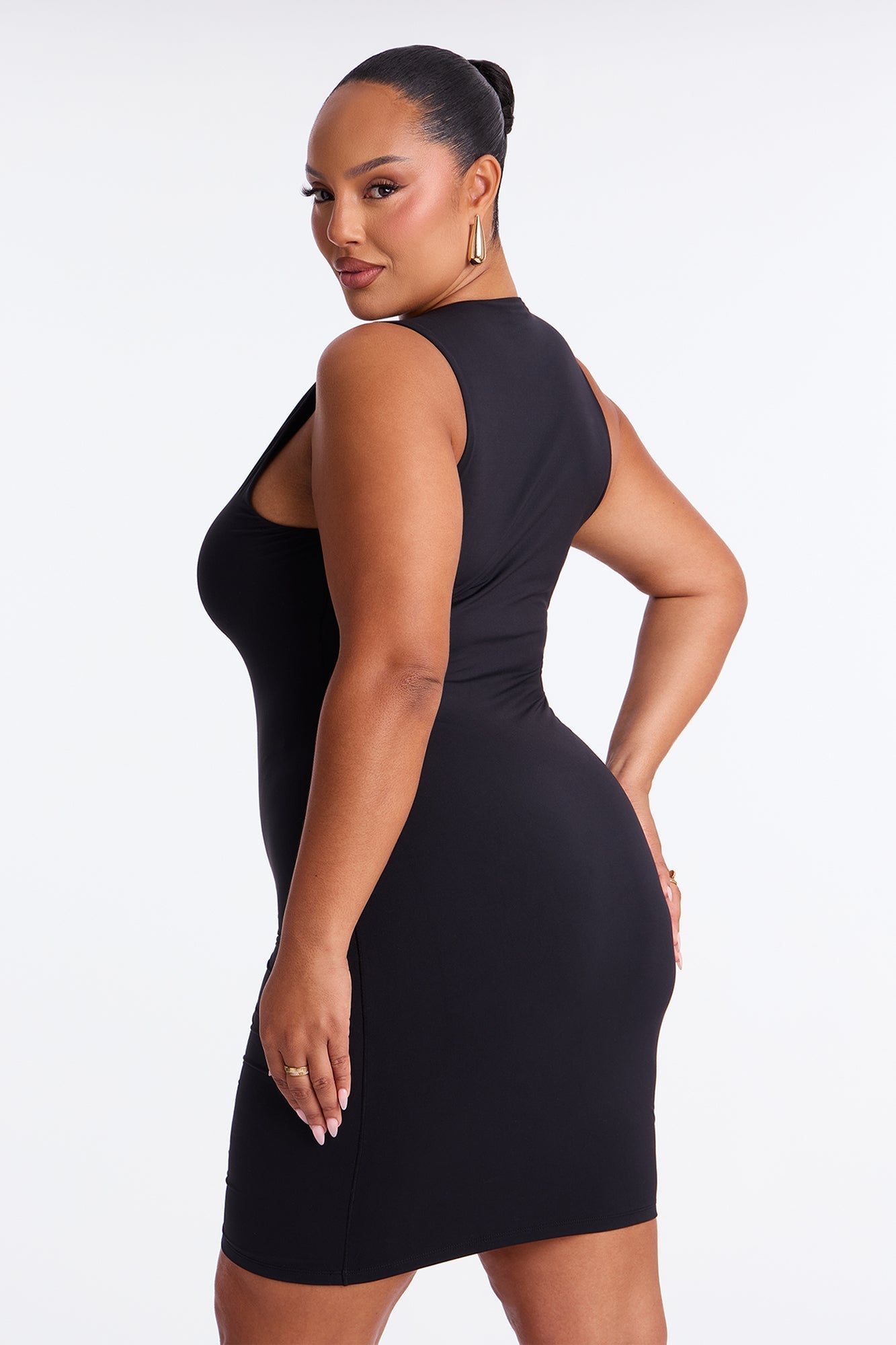 Second Skin Double Lined Zip Front Tank Midi Dress - Black