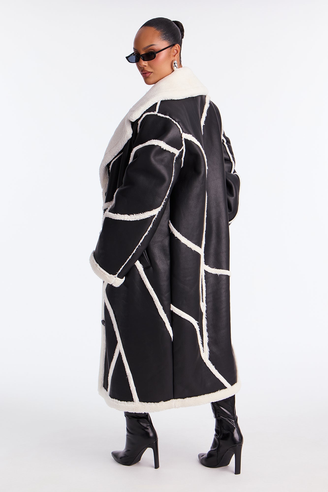 Snowfall Chic Faux Leather Trench Coat - Black