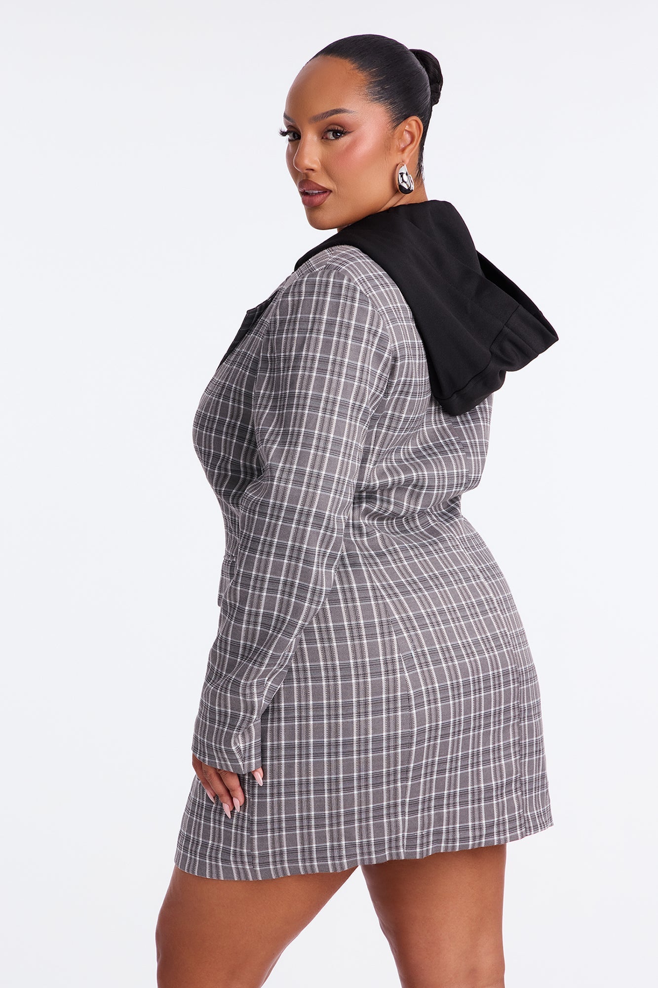 Klyn Hooded Blazer Mini Dress - Grey/combo