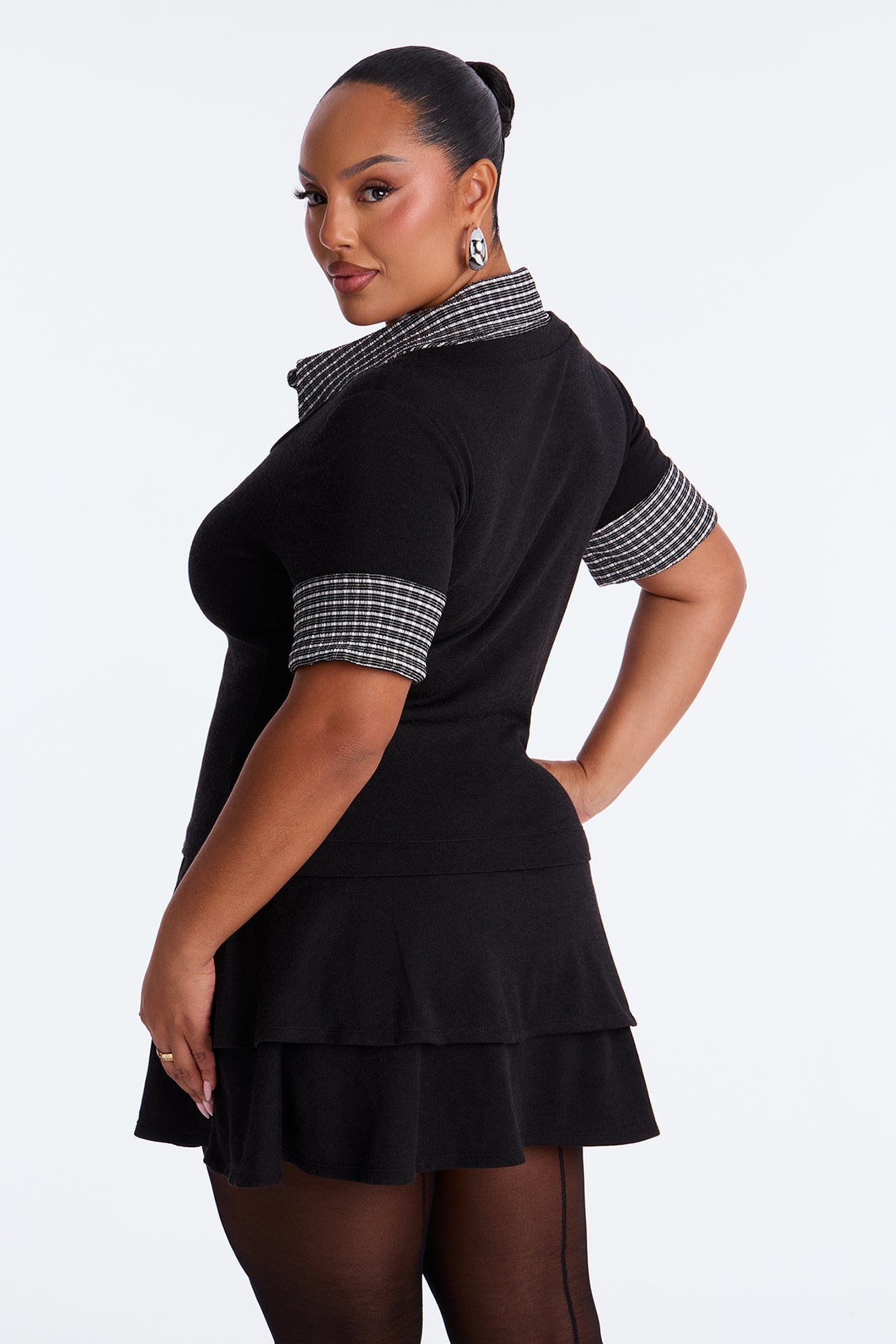 Imogen Collar Ruffle Mini Dress - Black/combo