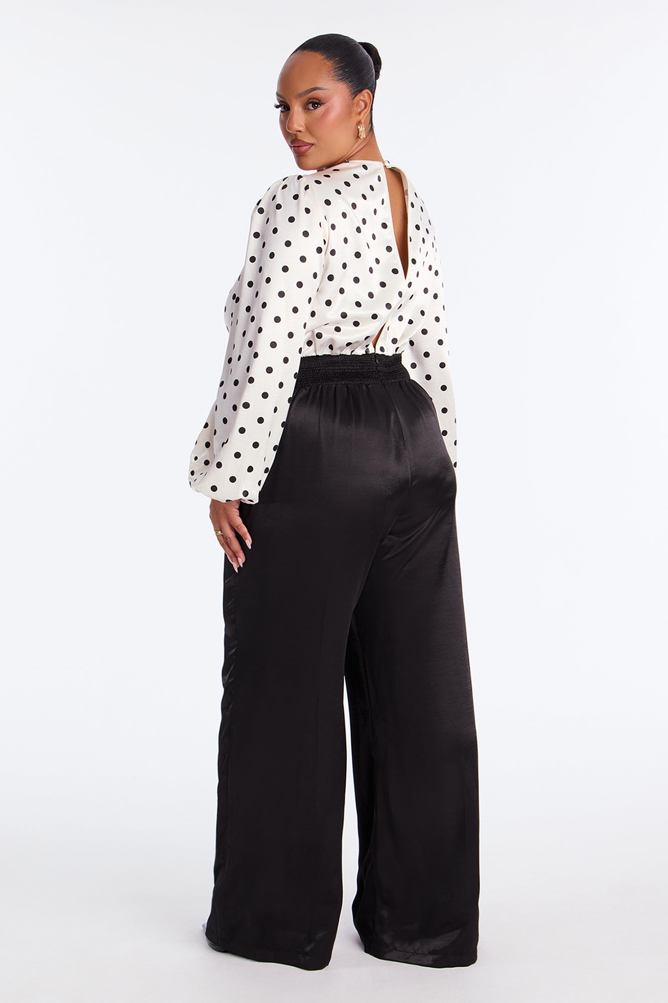 Gabi Satin Polka Dot Jumpsuit - White/Black