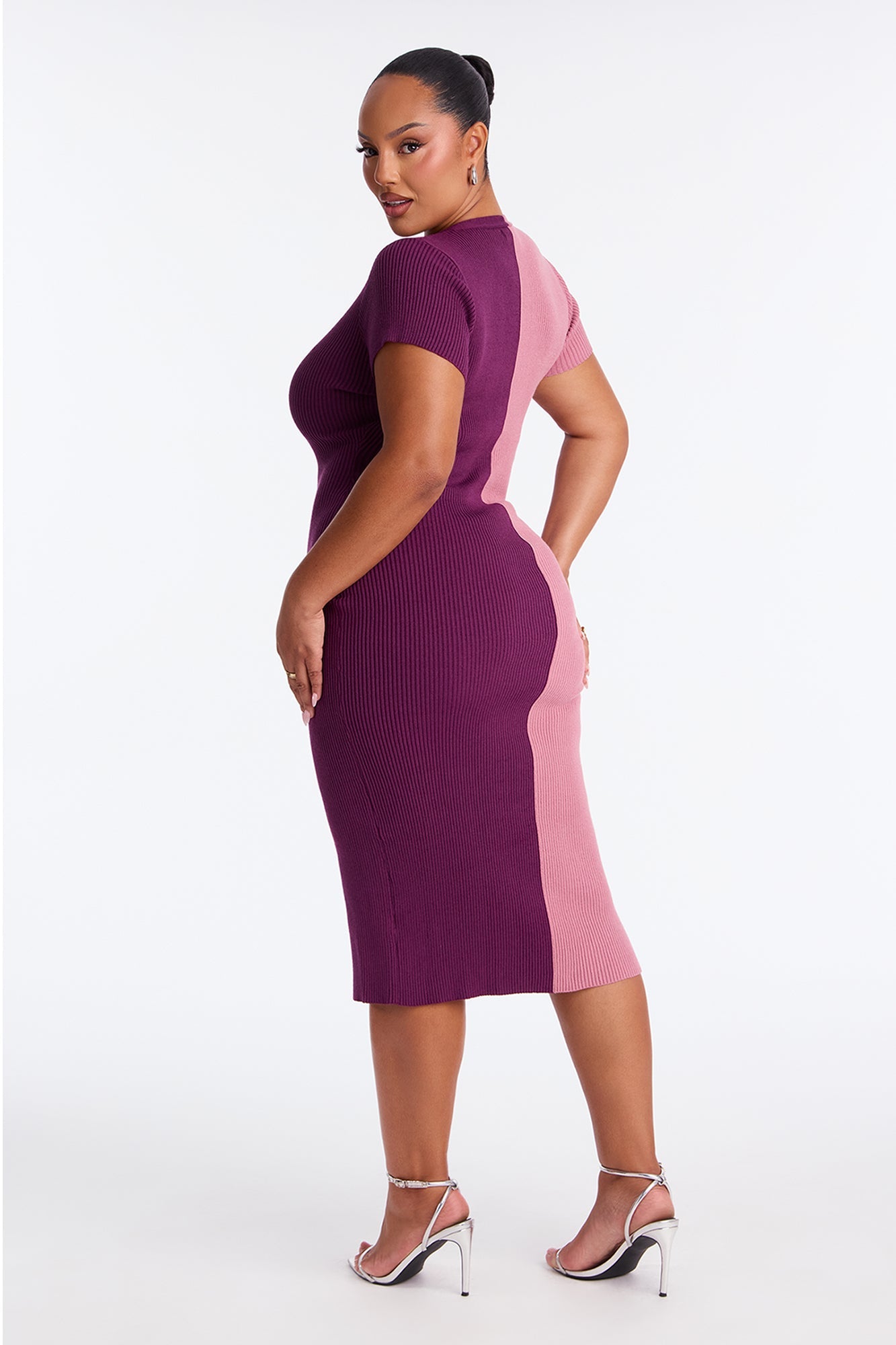 Tied Together Colorblock Sweater Midi Dress - Plum