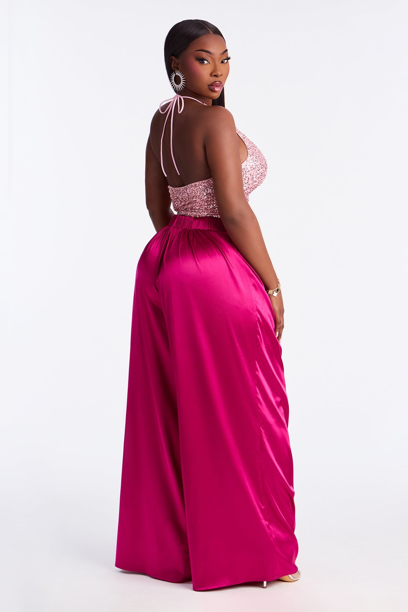 First Class Wide Leg Satin Pant 32″ - Magenta