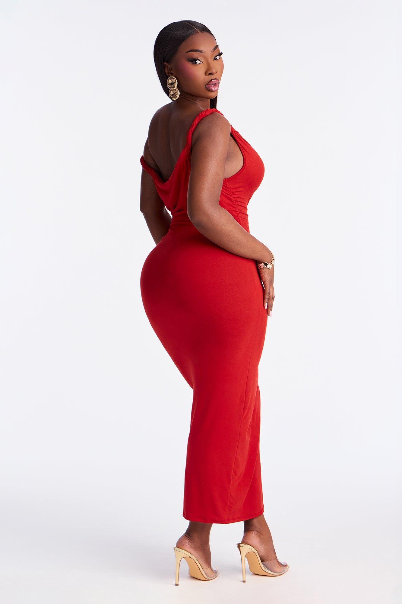 Cassie Off Shoulder Midi Dress - Rust