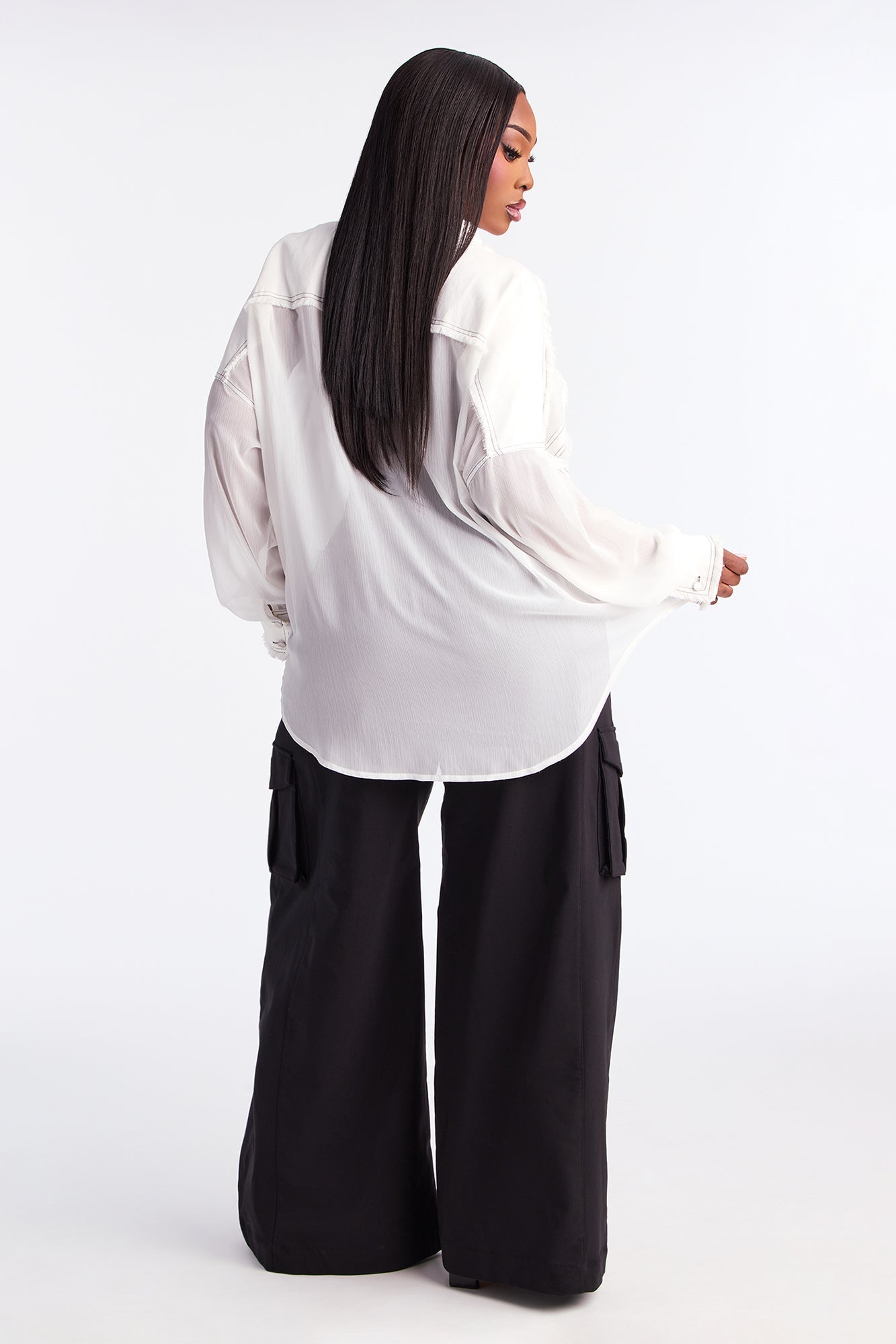 It's A Denim Thing Chiffon Shirt - White