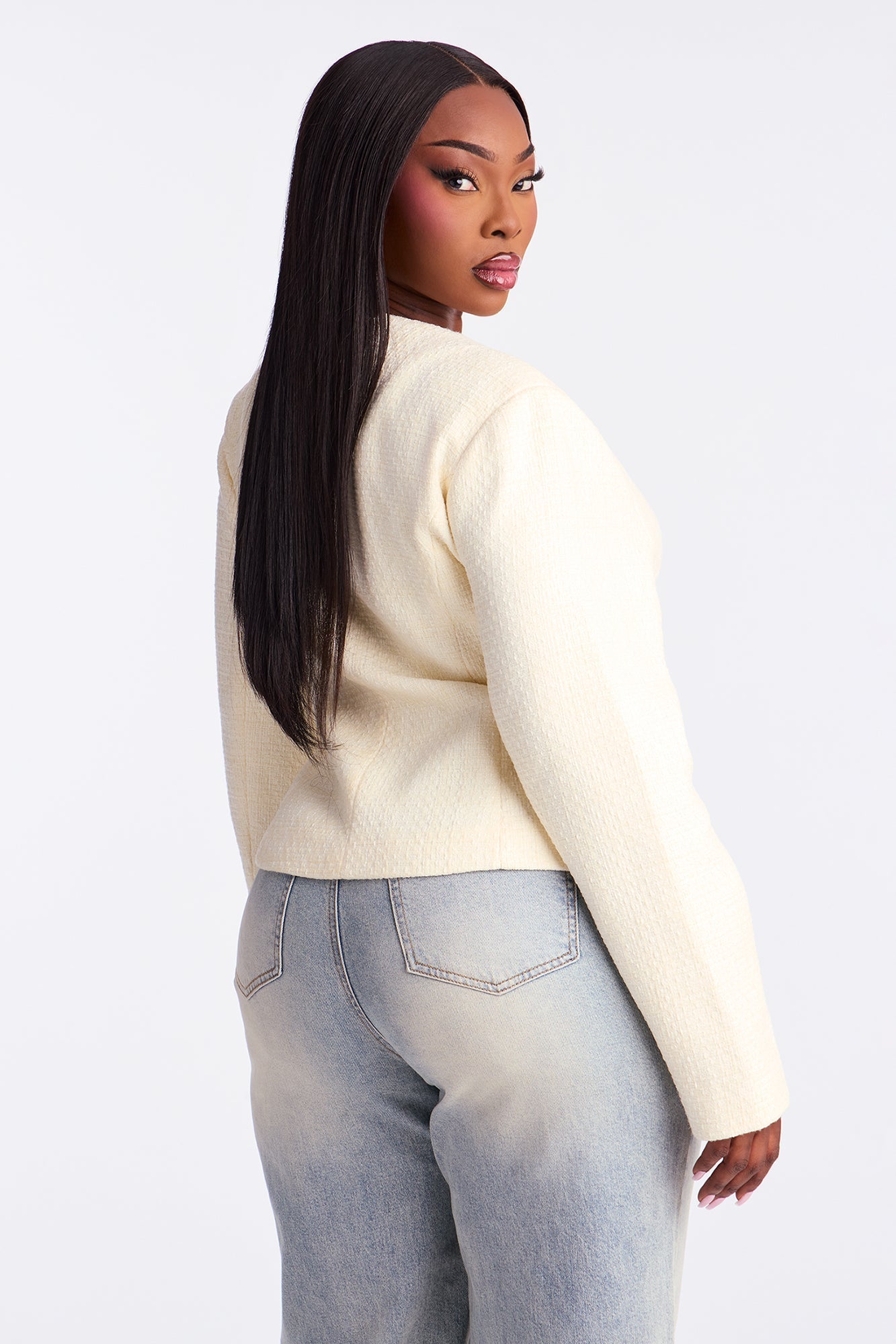 Poised With Grace Tweed Blazer - Cream