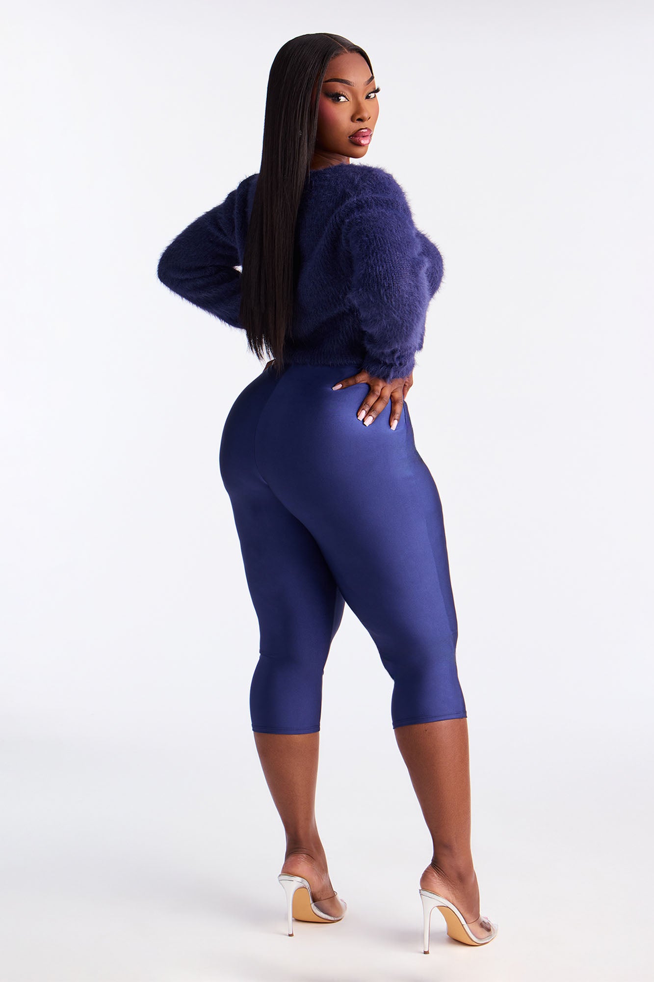 Nikole High Rise Tricot Capri Legging - Navy