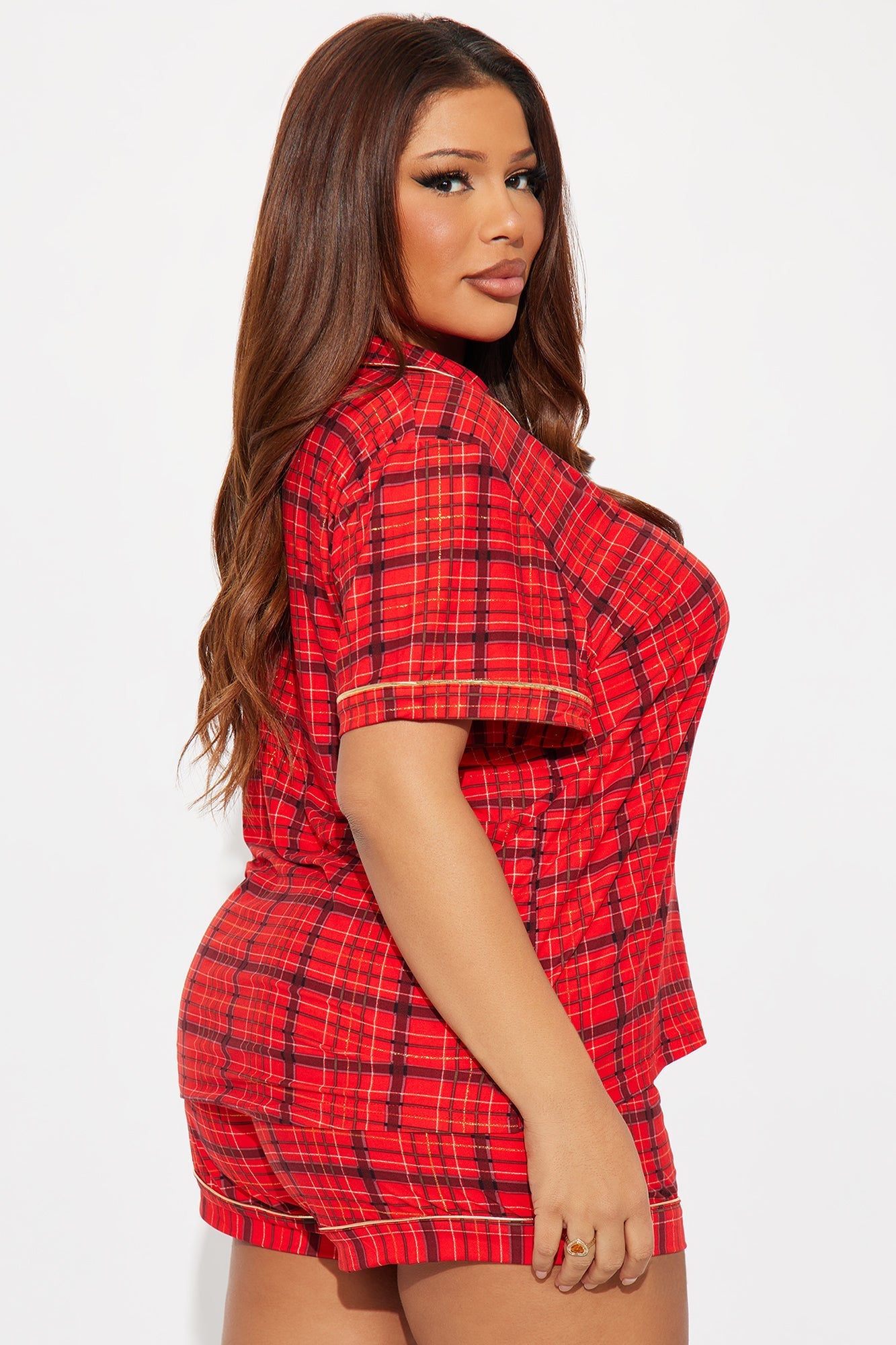 Festive AF Embroidered Glitter Short Sleeve PJ Short Set - Red