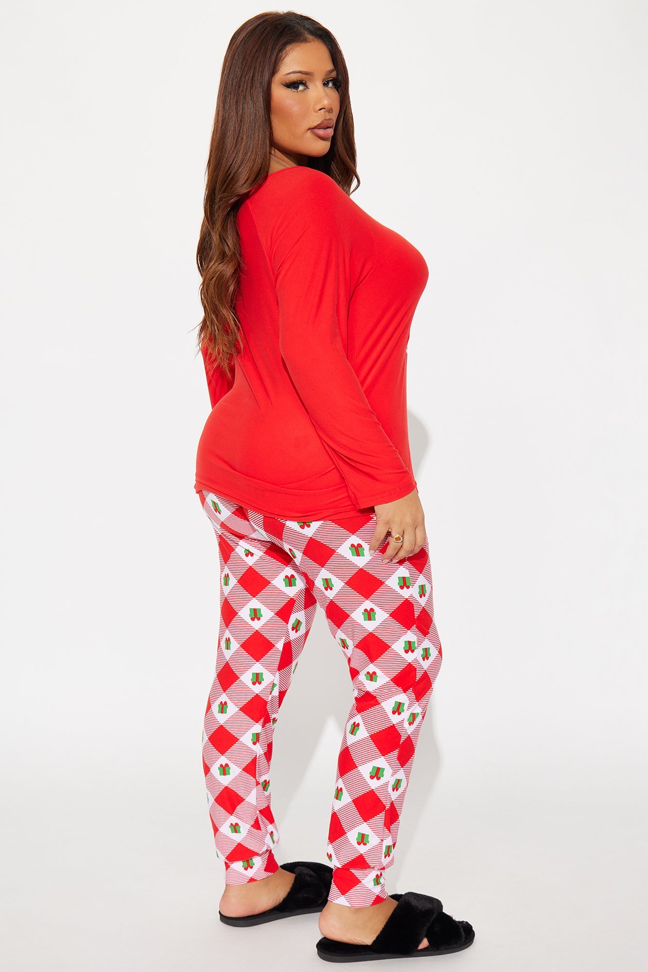 Nice Package Matching Couple Long Sleeve PJ Jogger Set - Red/combo