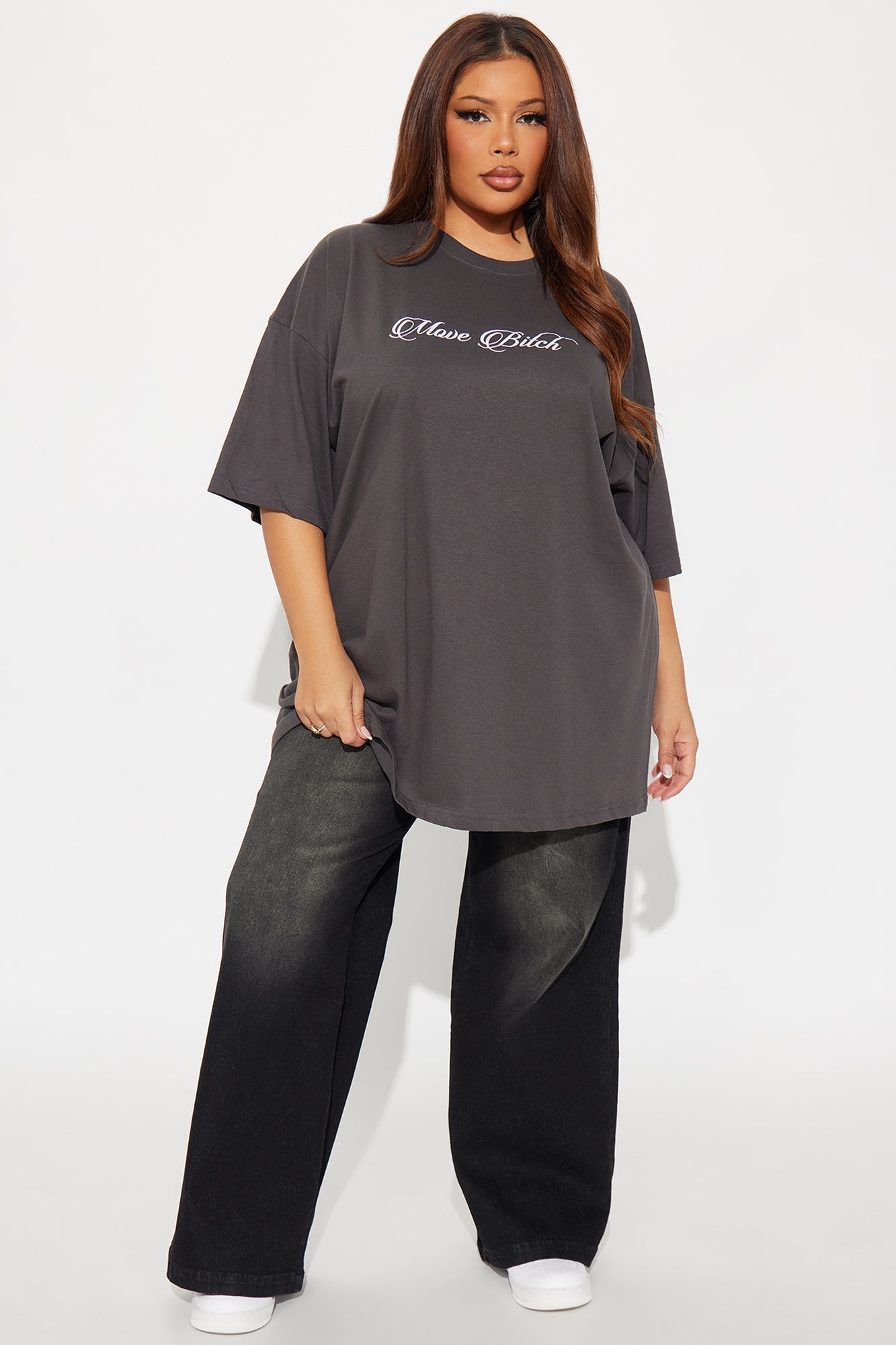 Move Bitch Oversize Short Sleeve Tee - Charcoal
