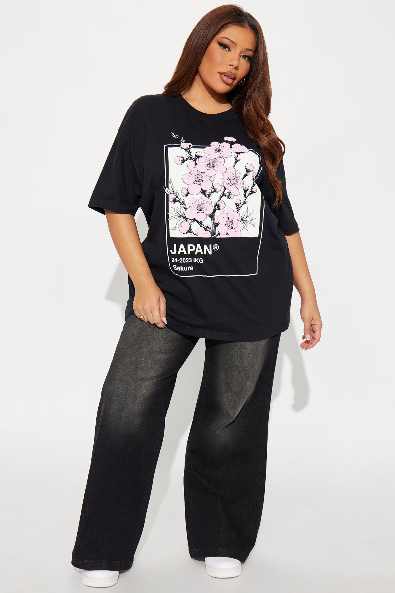 Japan Cherry Blossom Oversize Tshirt - Black