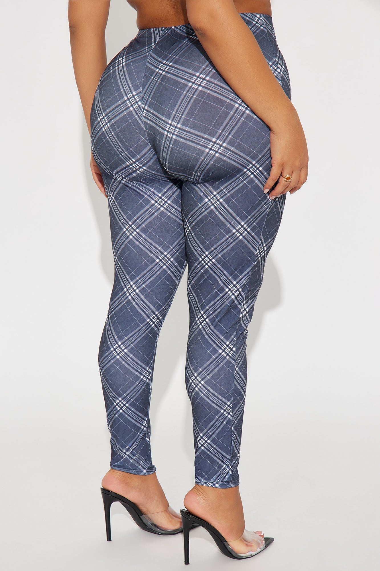 Carmen Mid Rise Plaid Legging - Grey/combo