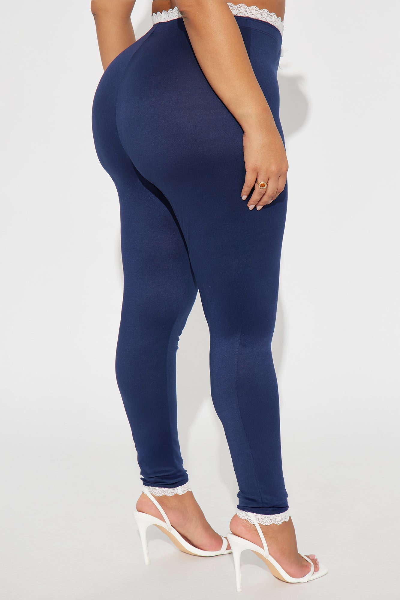 Valentina Solid Lace Trim Legging - Navy