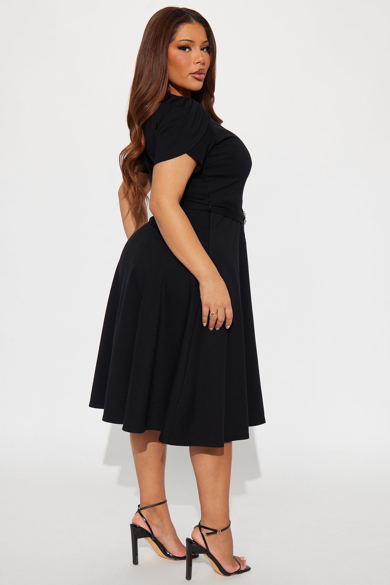 Emmalyn Belted Ponte Midi Dress - Black