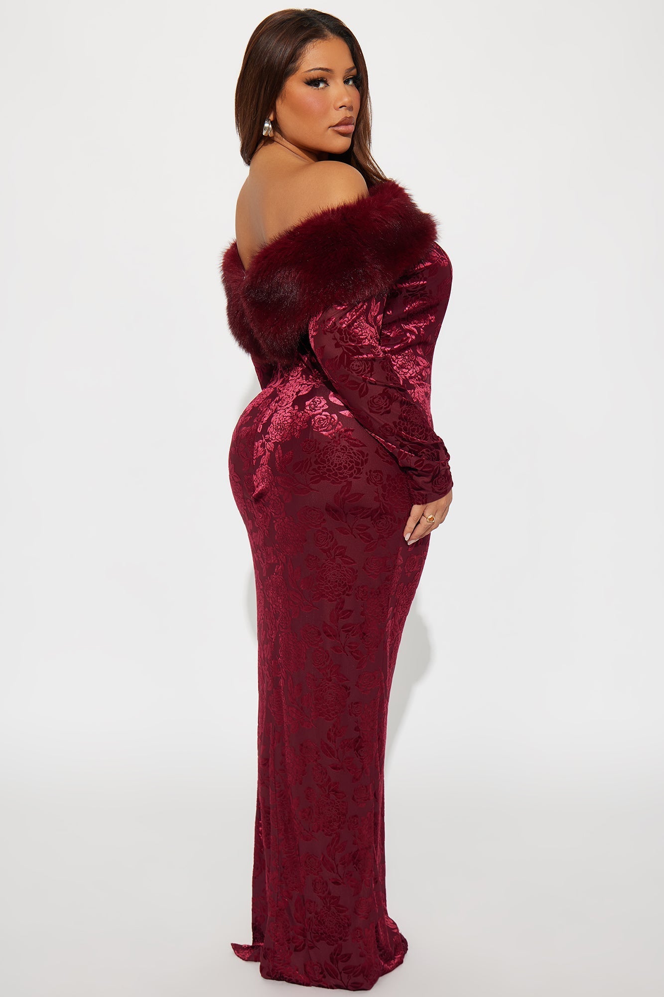 Serve Fur Days Flocked Gown - Wine