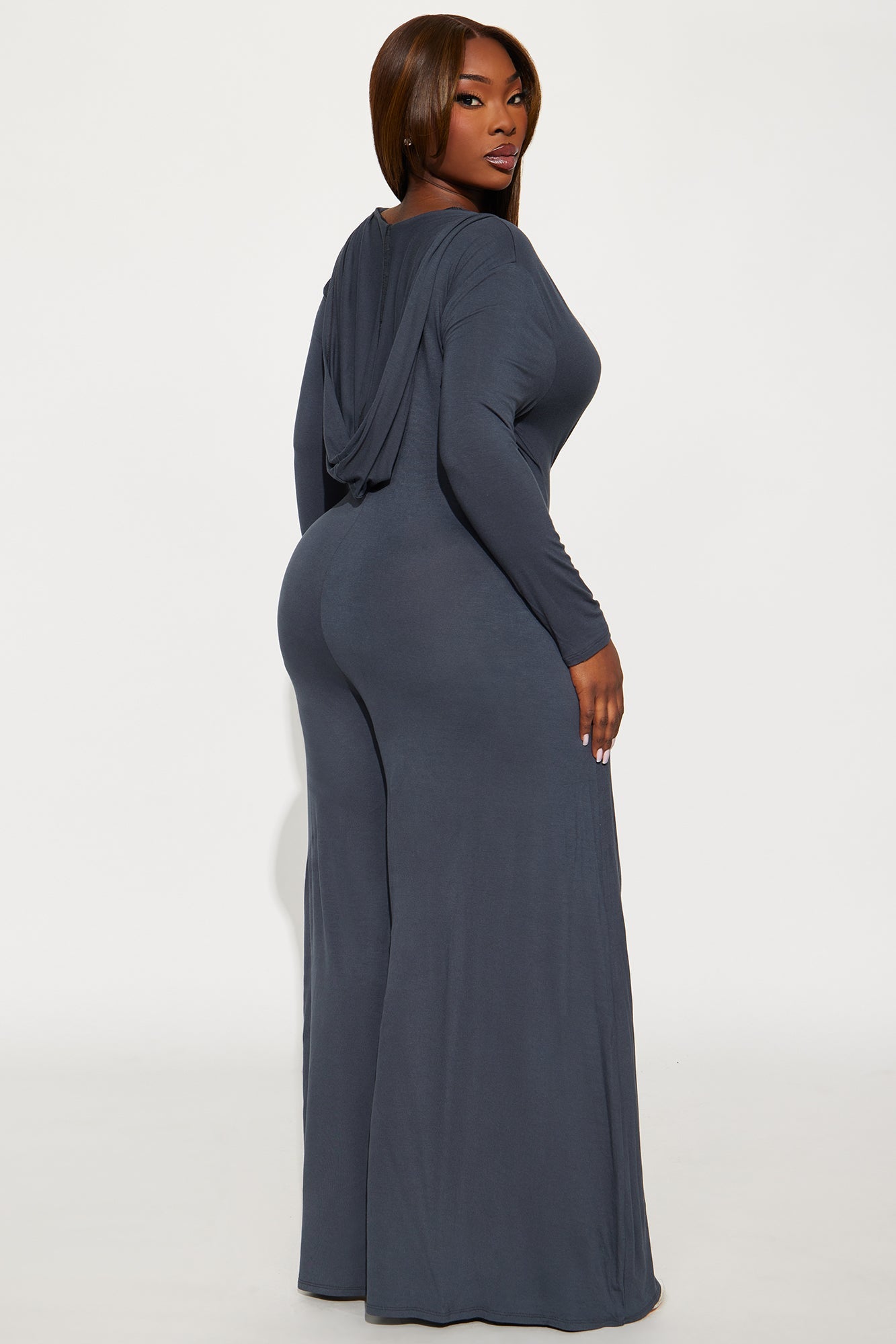 Haven Hooded Wide Leg Long Sleeve Jumpsuit - Charcoal