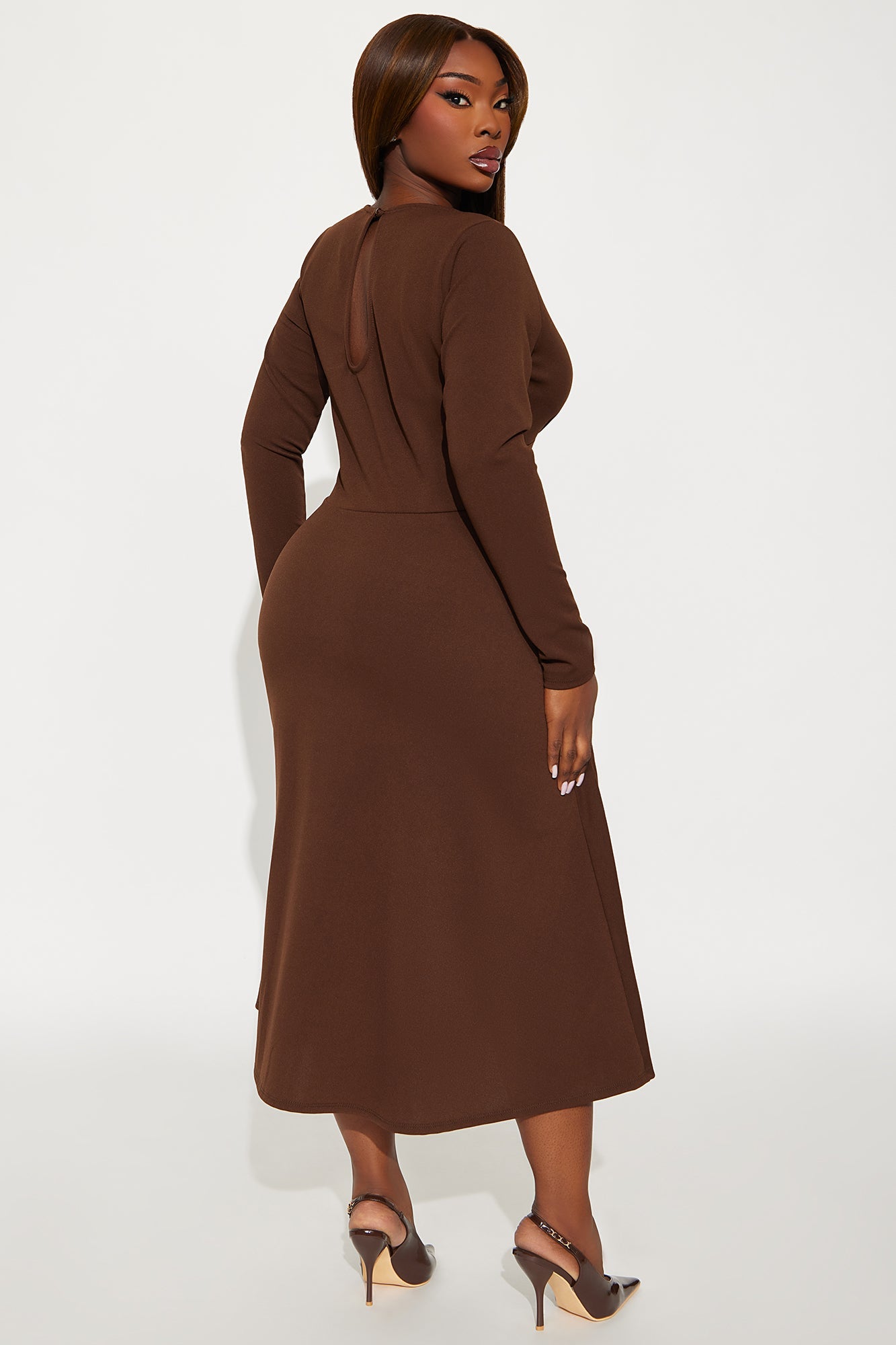 Charolette Long Sleeve Midi Dress - Chocolate