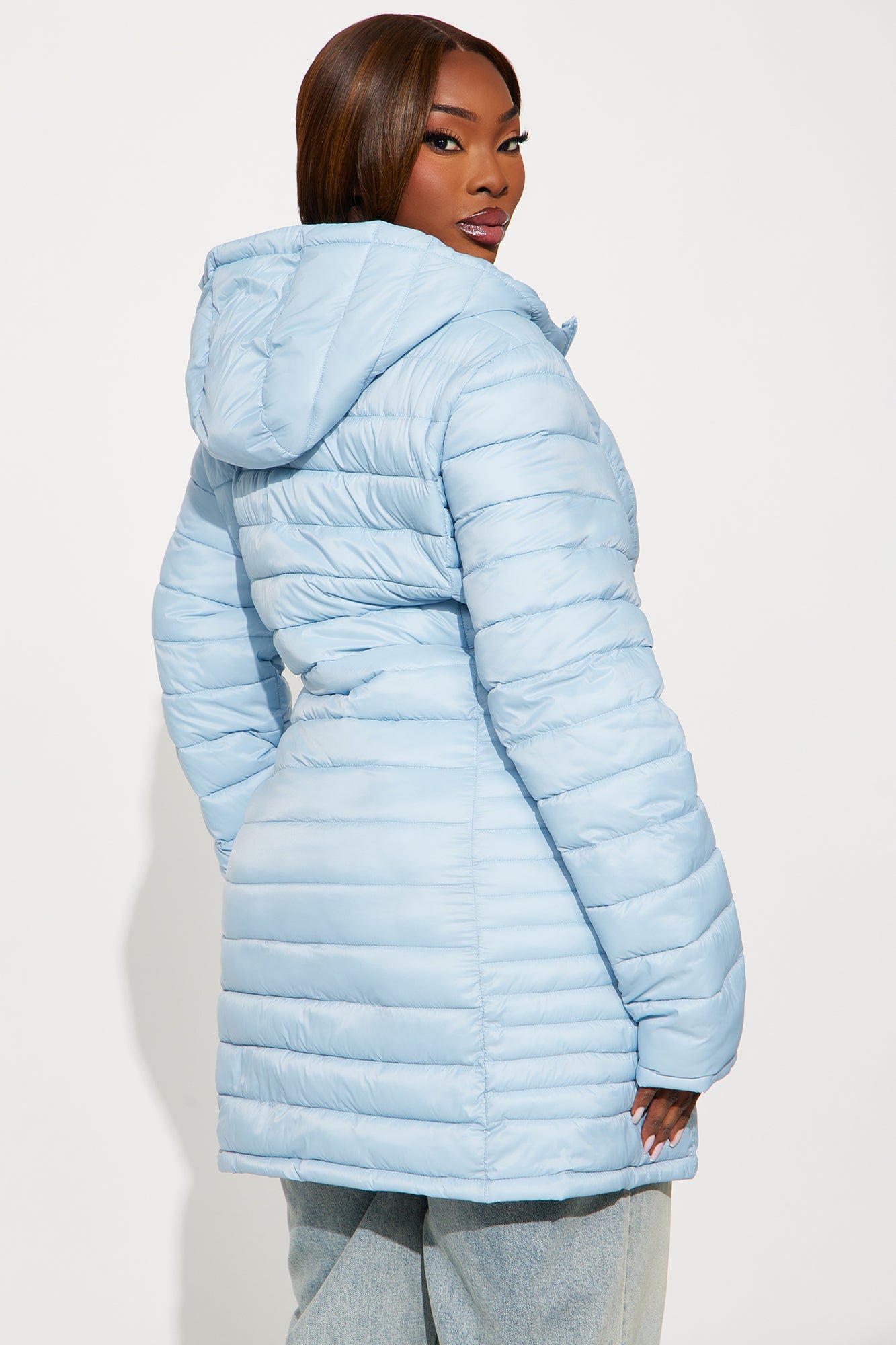 Padded Landing Puffer Coat - Light Blue