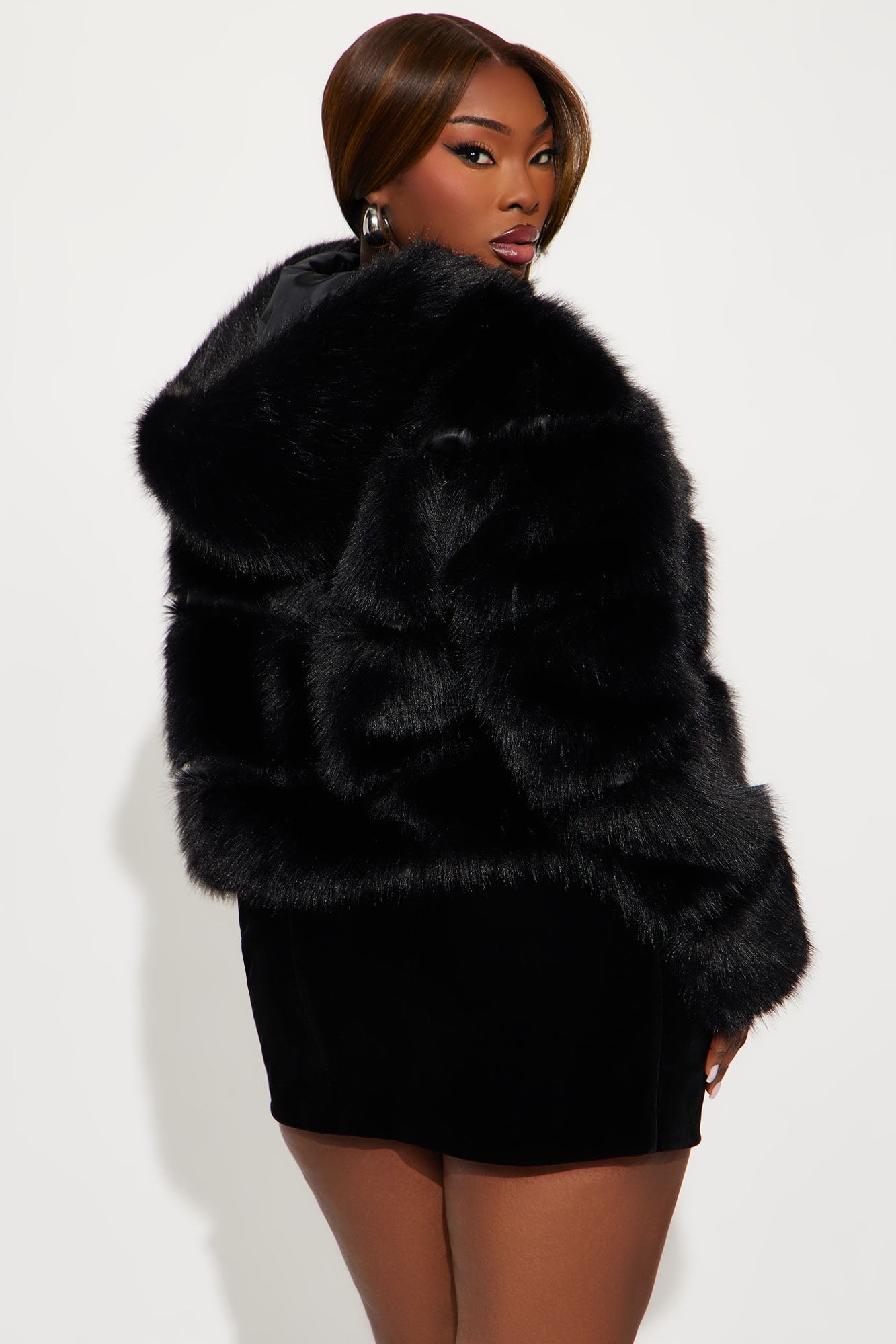 London Girl Faux Fur Coat - Black