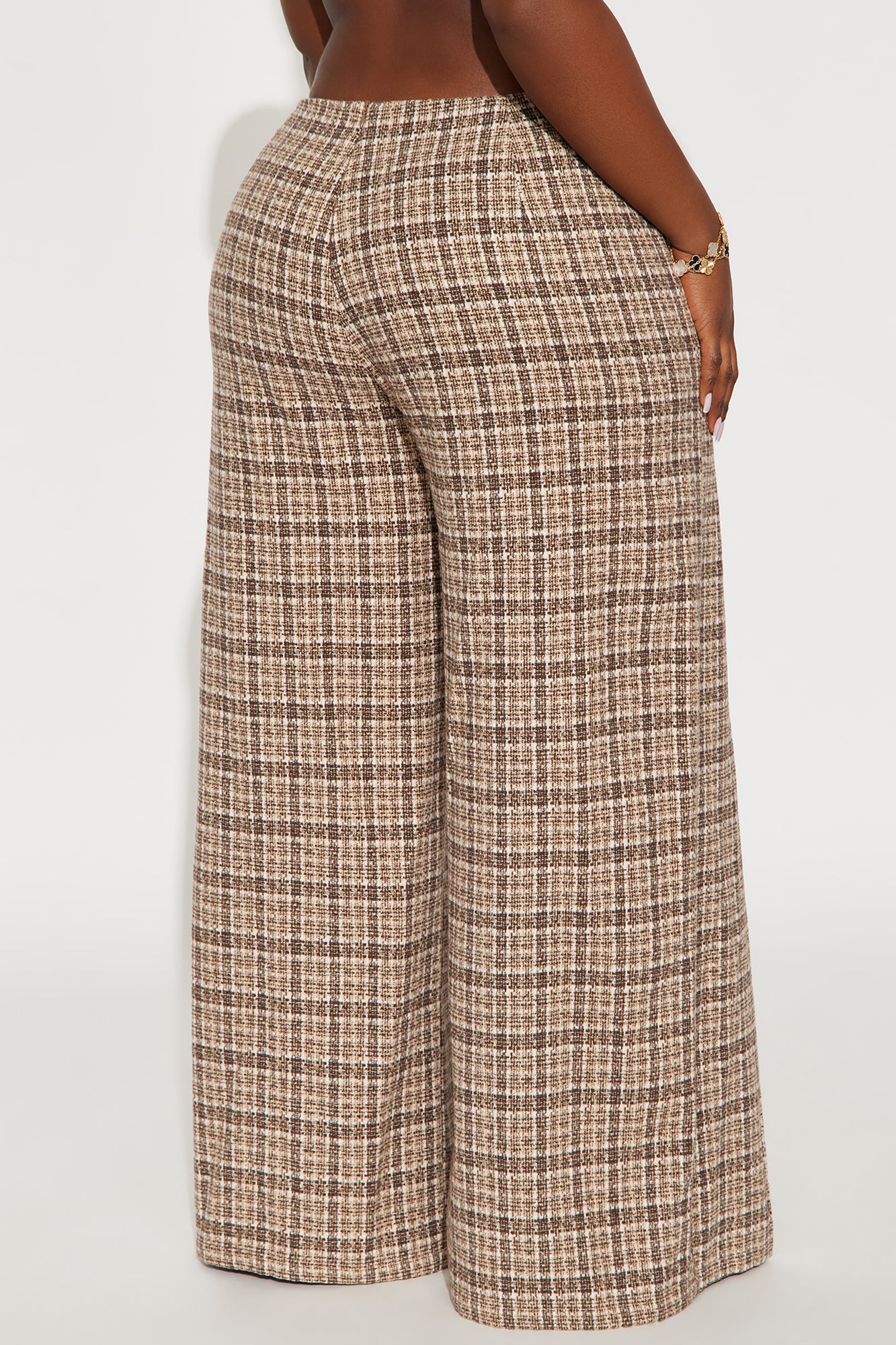 Nayeli High RiseWide Leg Plaid Pant 33 - Brown/combo