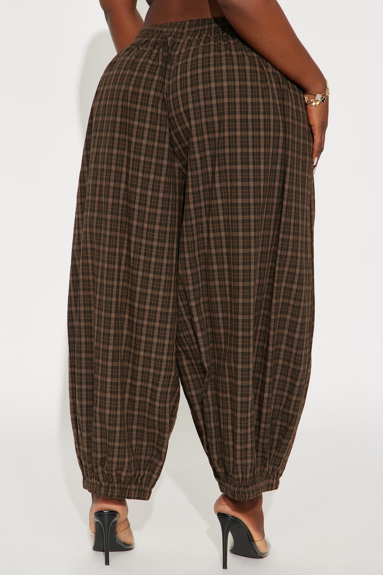 Jolene Plaid Barrel Pant - Chocolate