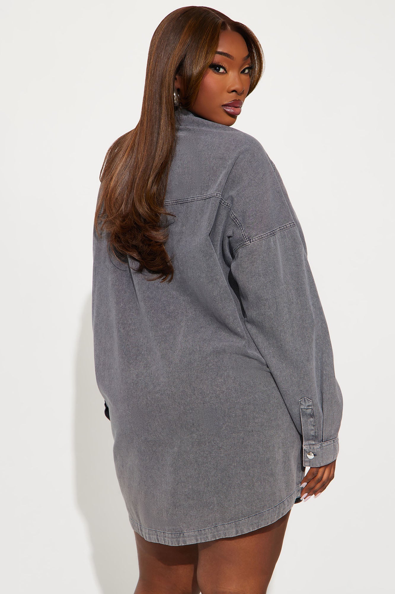 Betsy Denim Shirt Mini Dress - Grey