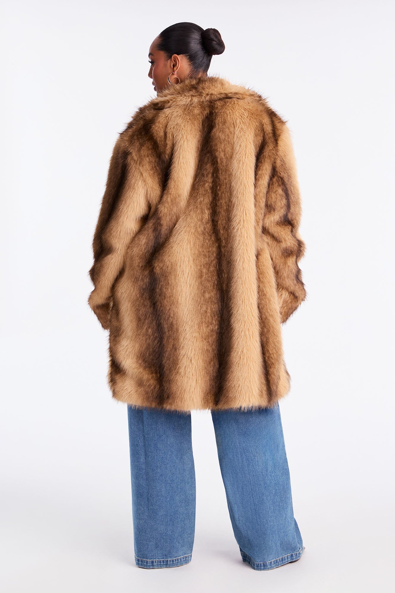 Saskia Long Faux Fur Coat - Brown/combo