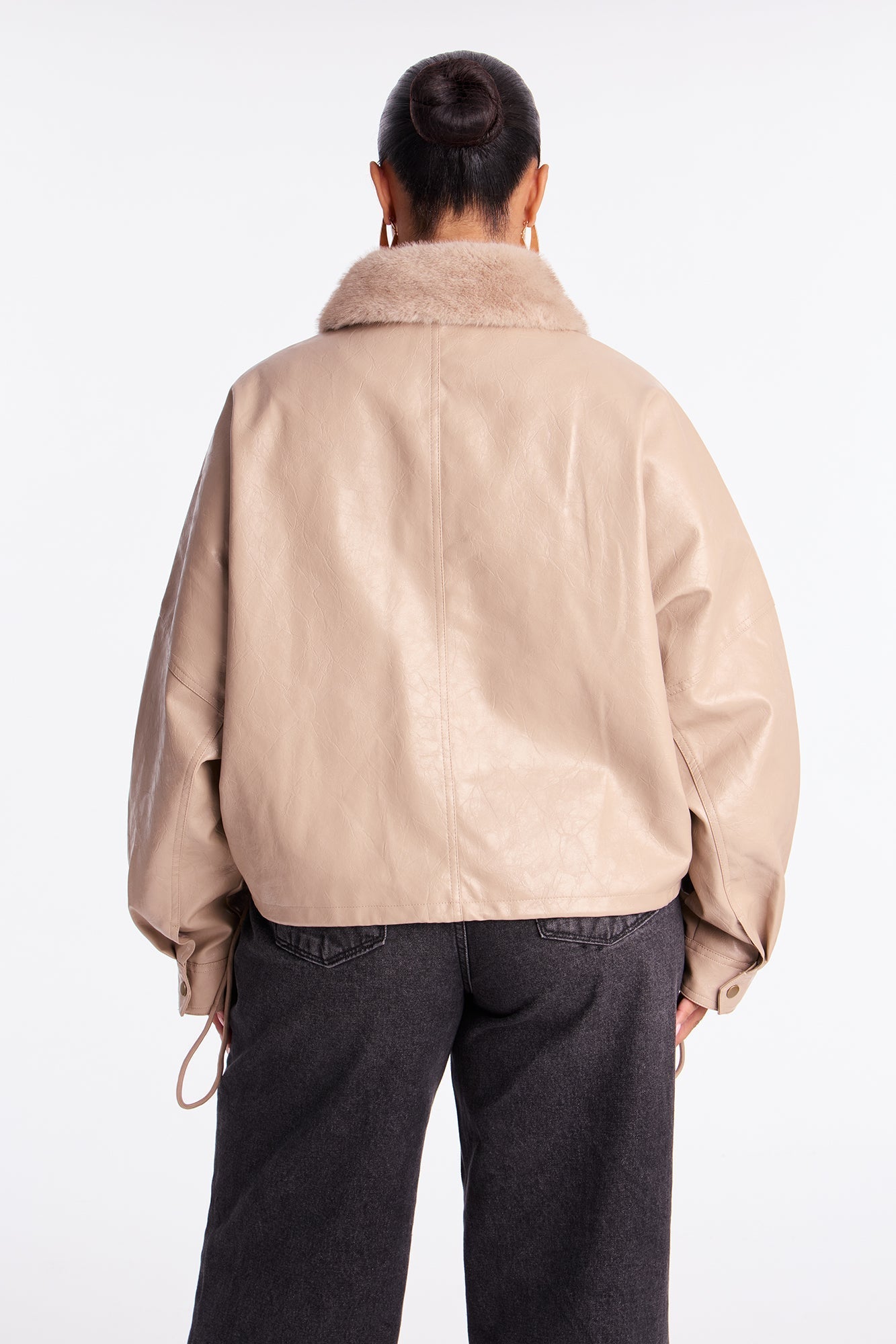 City Nights Faux Leather Bomber Jacket - Mocha