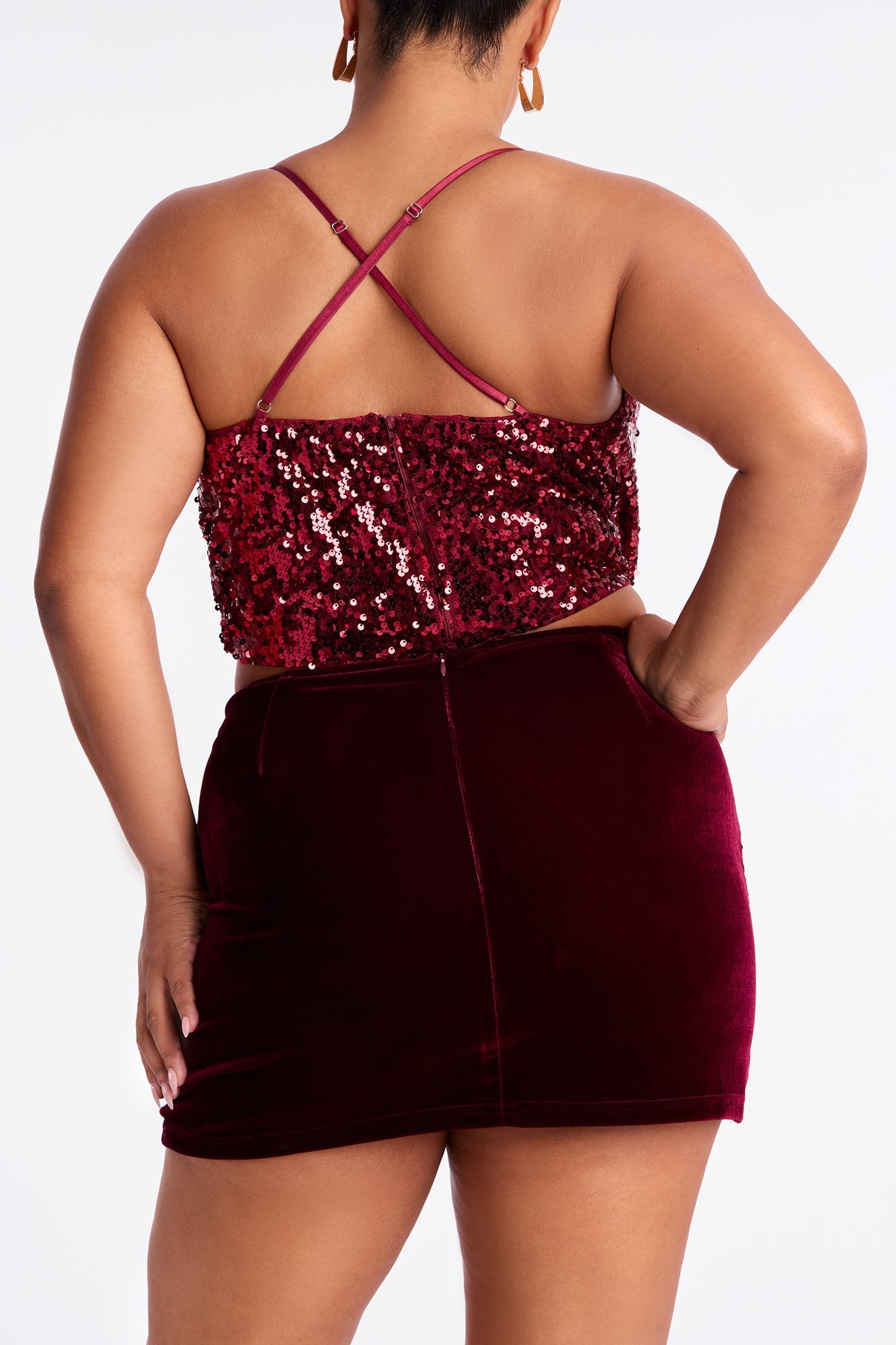 Elegant Glow Draped Velvet Mini Skirt - Burgundy
