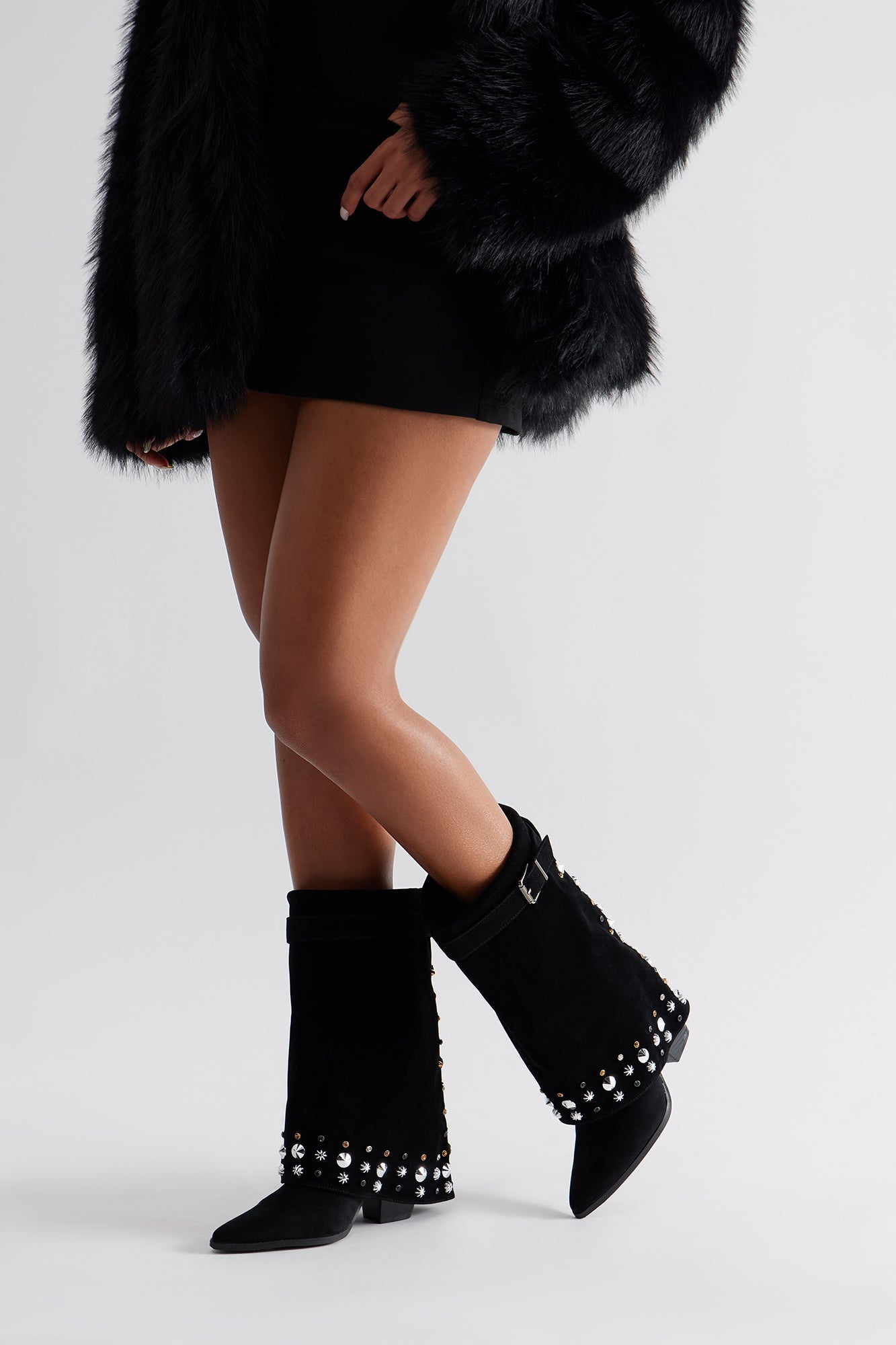 Georgine Studded Overlay Boots - Black