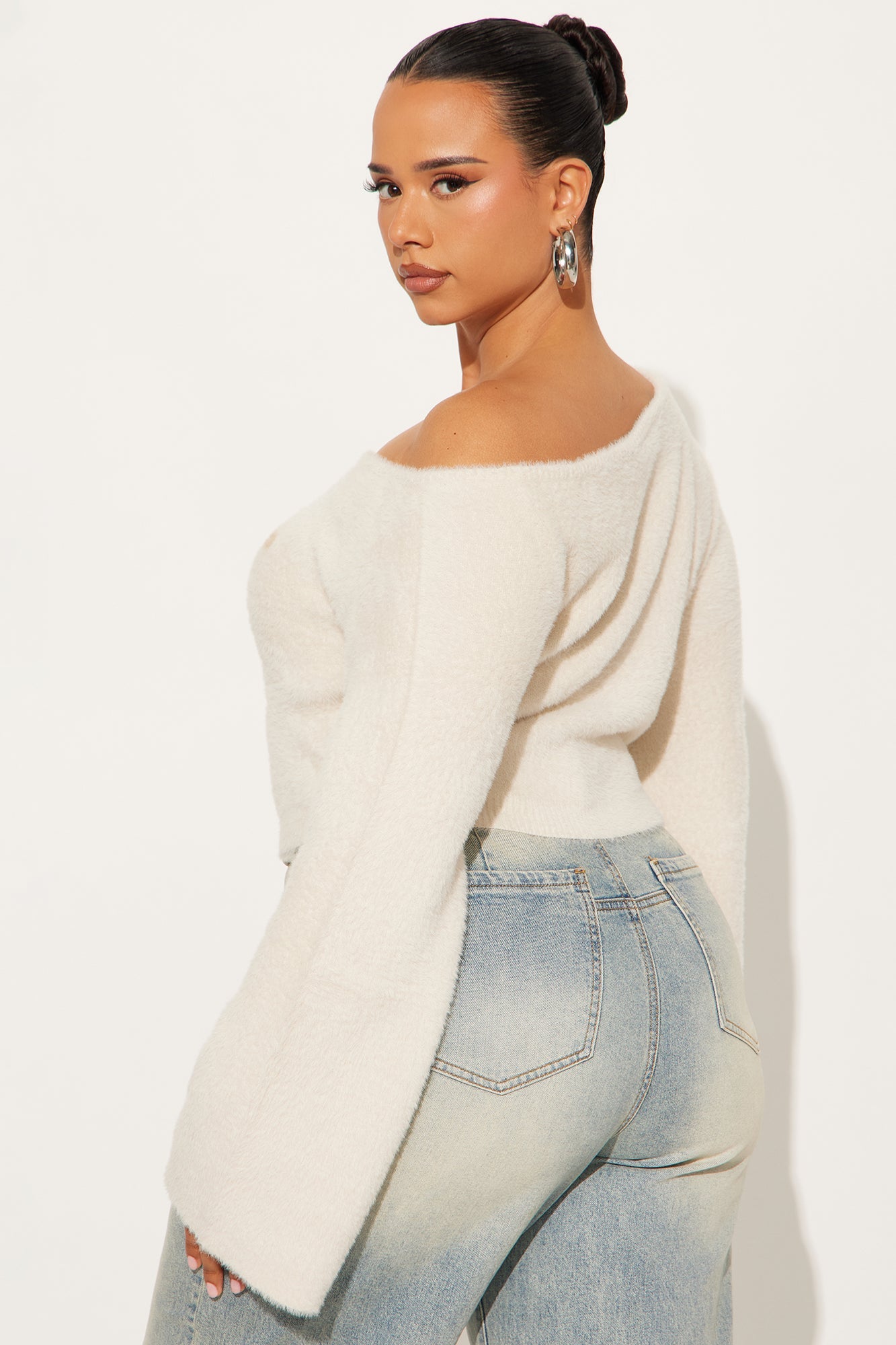 Von Dutch Fuzzy Off Shoulder Top - Taupe