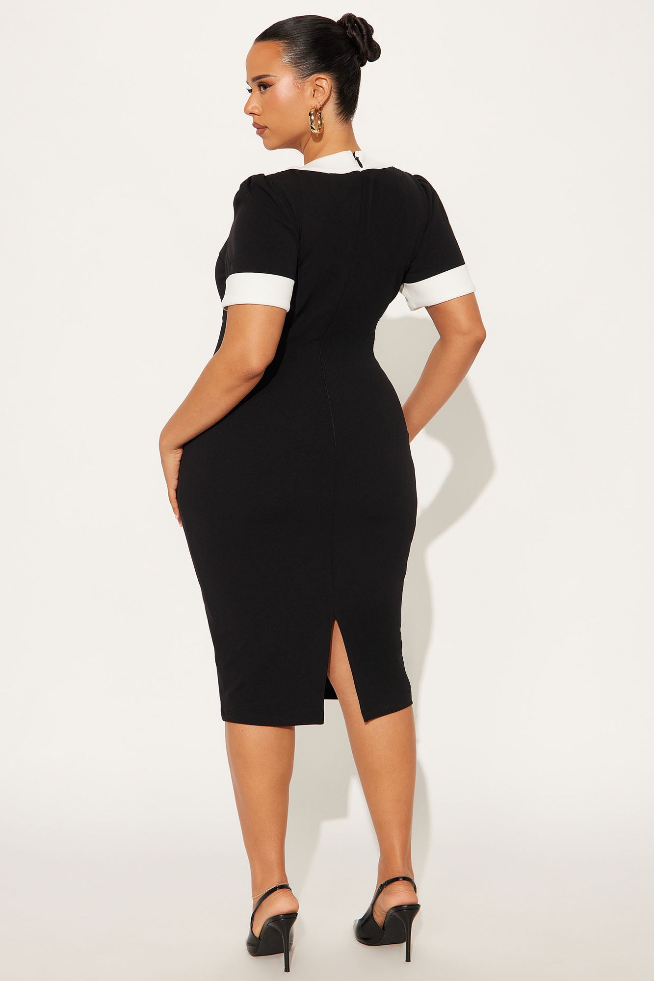 Ainsley Contrast Trim Crepe Knit Midi Dress - Black/White