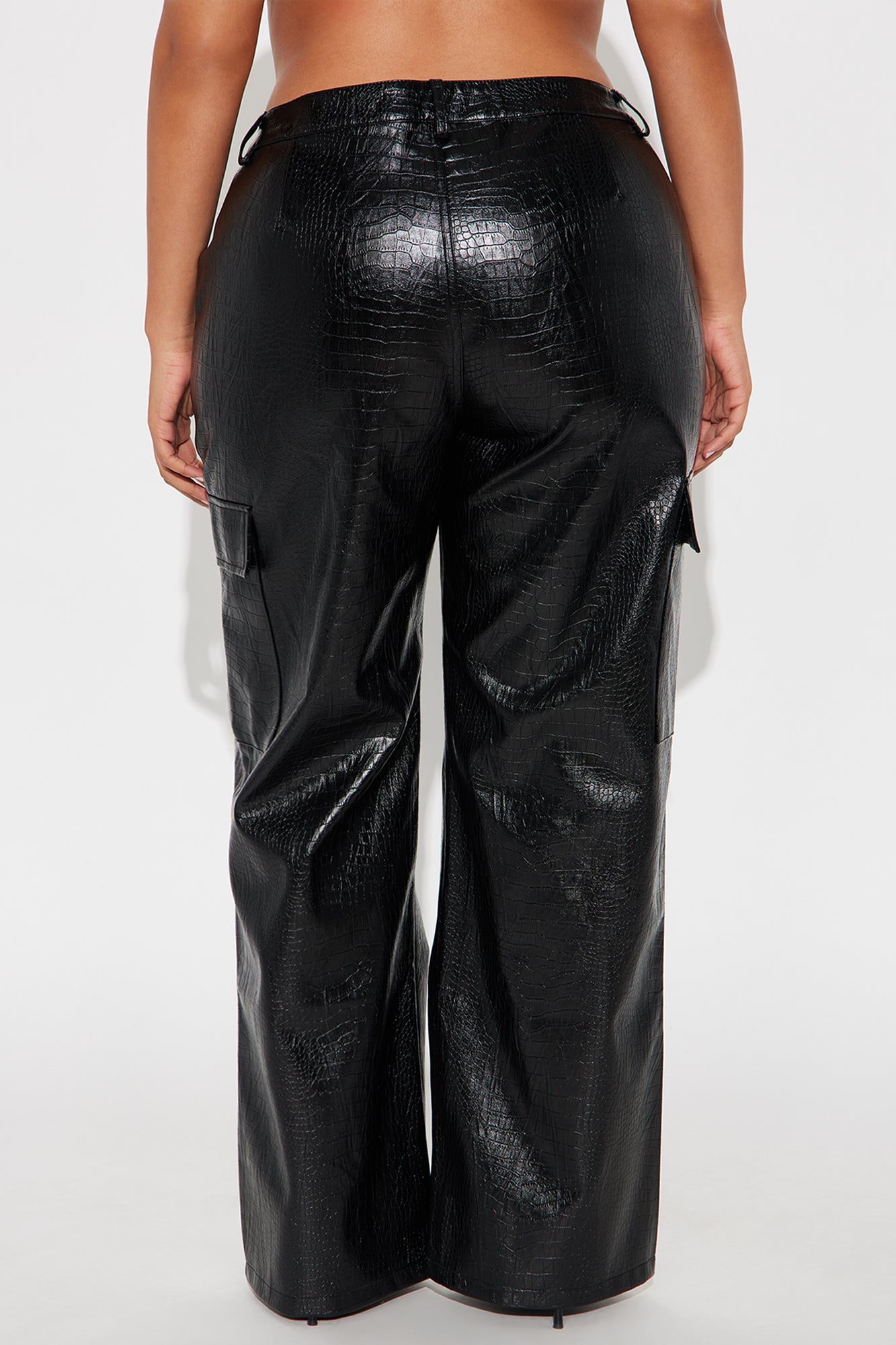 No Competition Here Faux Leather Wide Leg Croc Pant 33 - Black