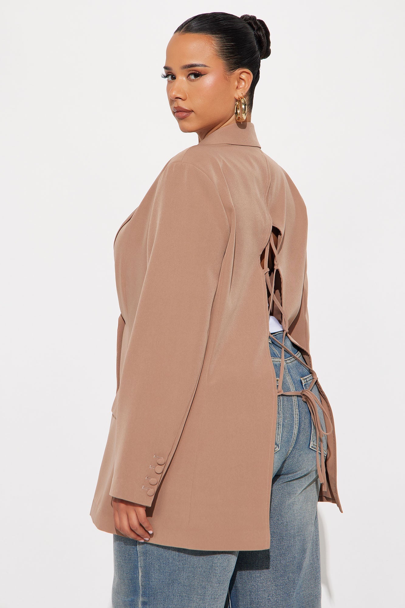 Khloe Lace Up Blazer - Mocha