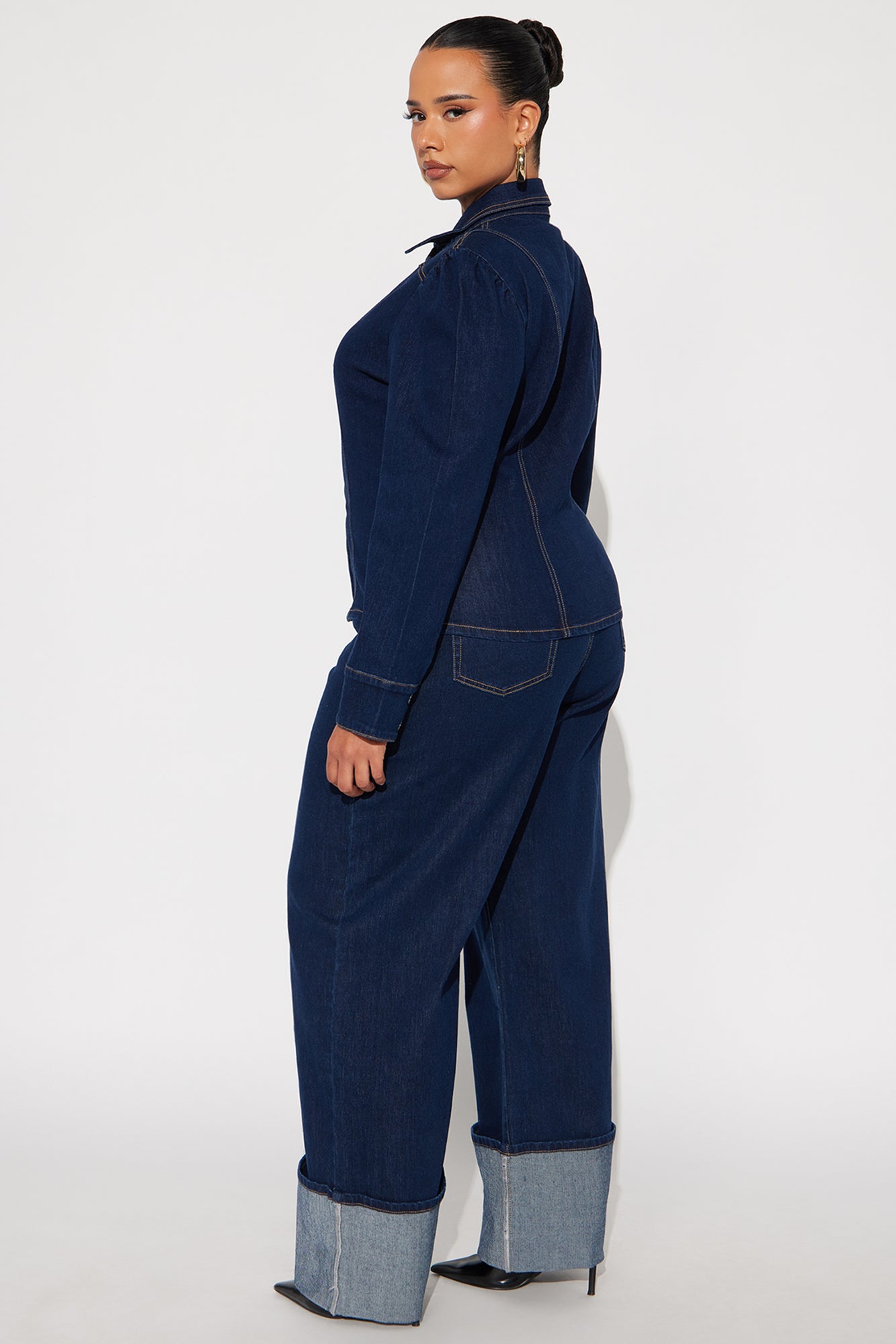 Bold Moves Denim Wide Leg Pant Set - Dark Wash
