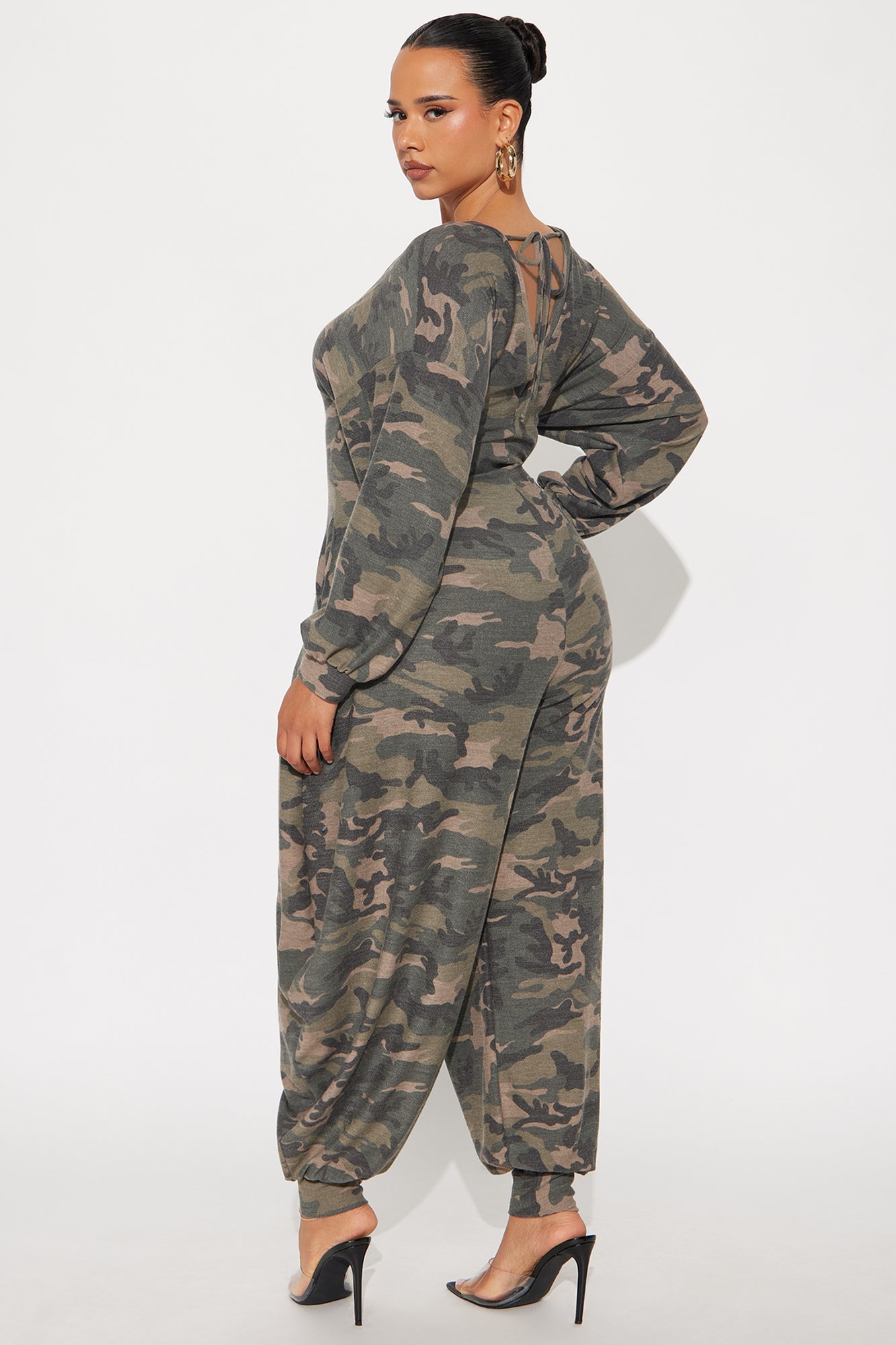 Let's Chill Camo Barrel Wide Leg Jumpsuit - Olive/combo